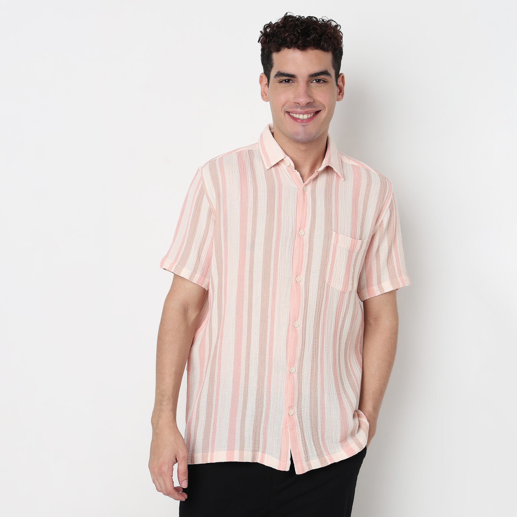 Buy Men Regular Fit Striped Half Sleeve Shirt  - Style Union