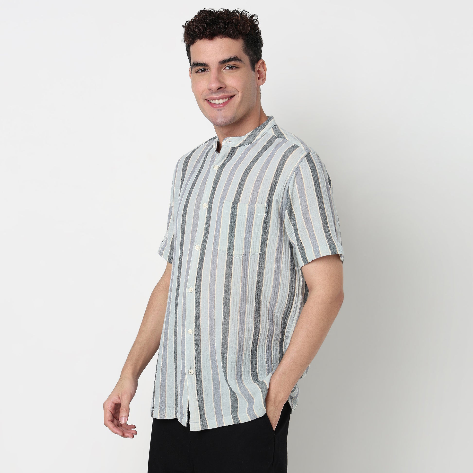 Buy Men Regular Fit Striped Half Sleeve Shirt  - Style Union