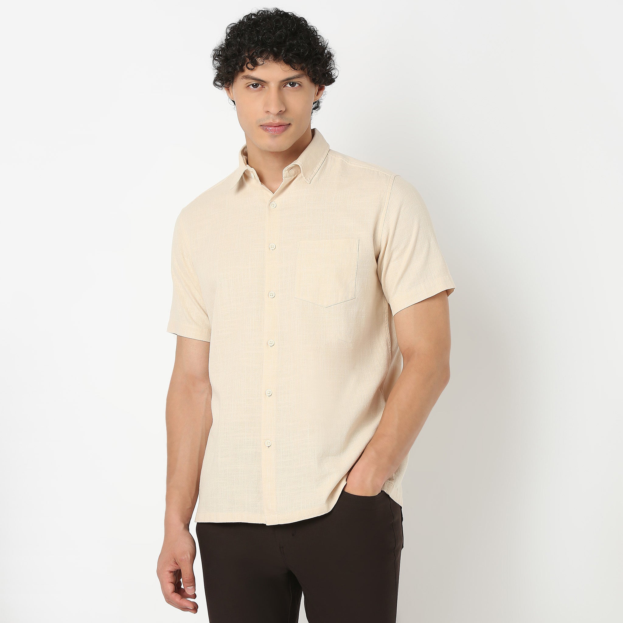 Solid Collar Short Length Shirt