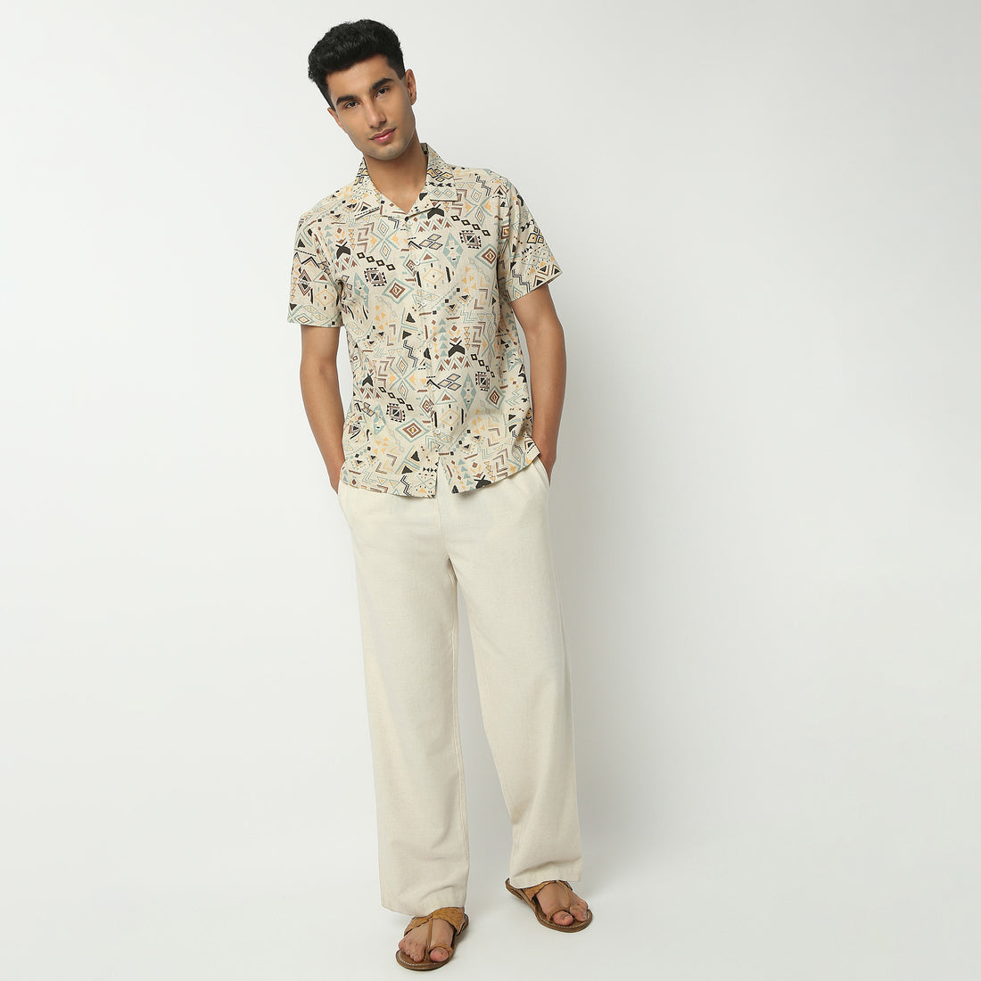 Regular Fit Digital Print Camp Collar Shirt