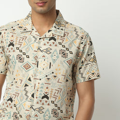 Regular Fit Digital Print Camp Collar Shirt