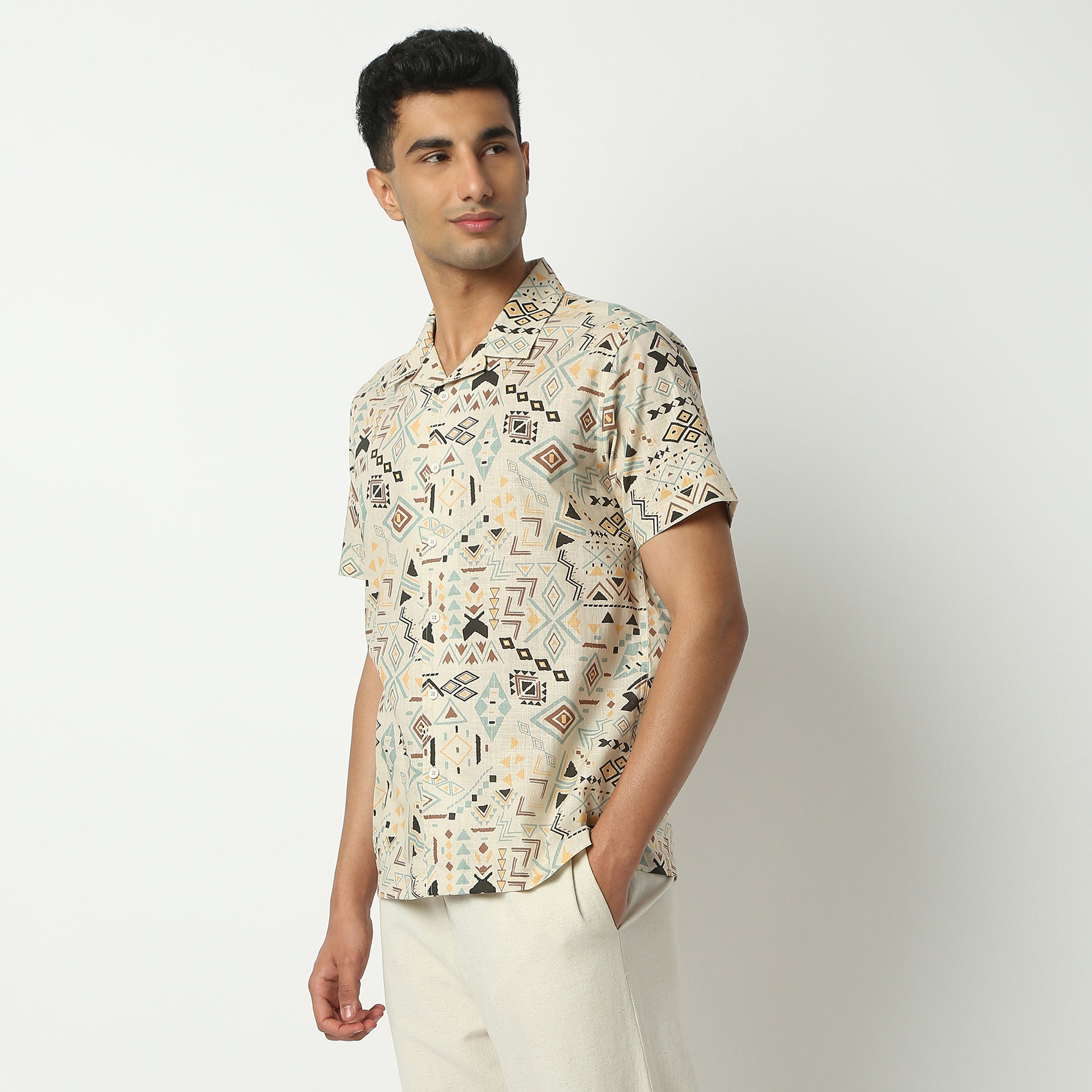 Regular Fit Digital Print Camp Collar Shirt