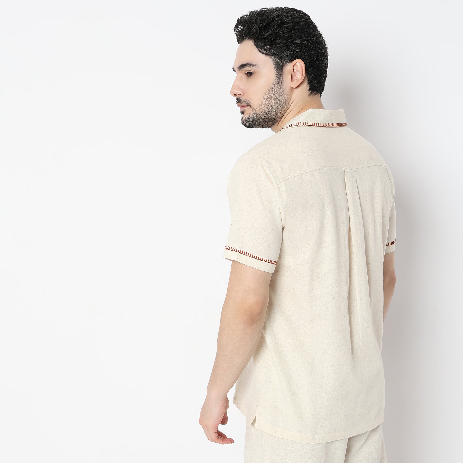 Relaxed Fit Embroidered Camp Collar Shirt