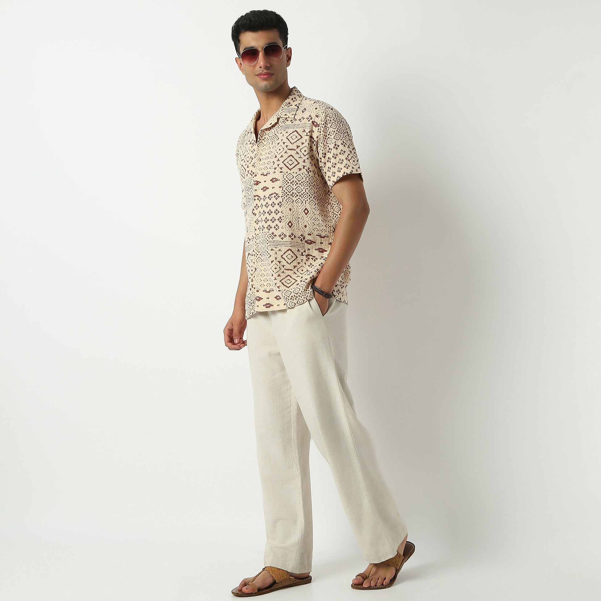 Relaxed Fit Printed Camp Collar Shirt