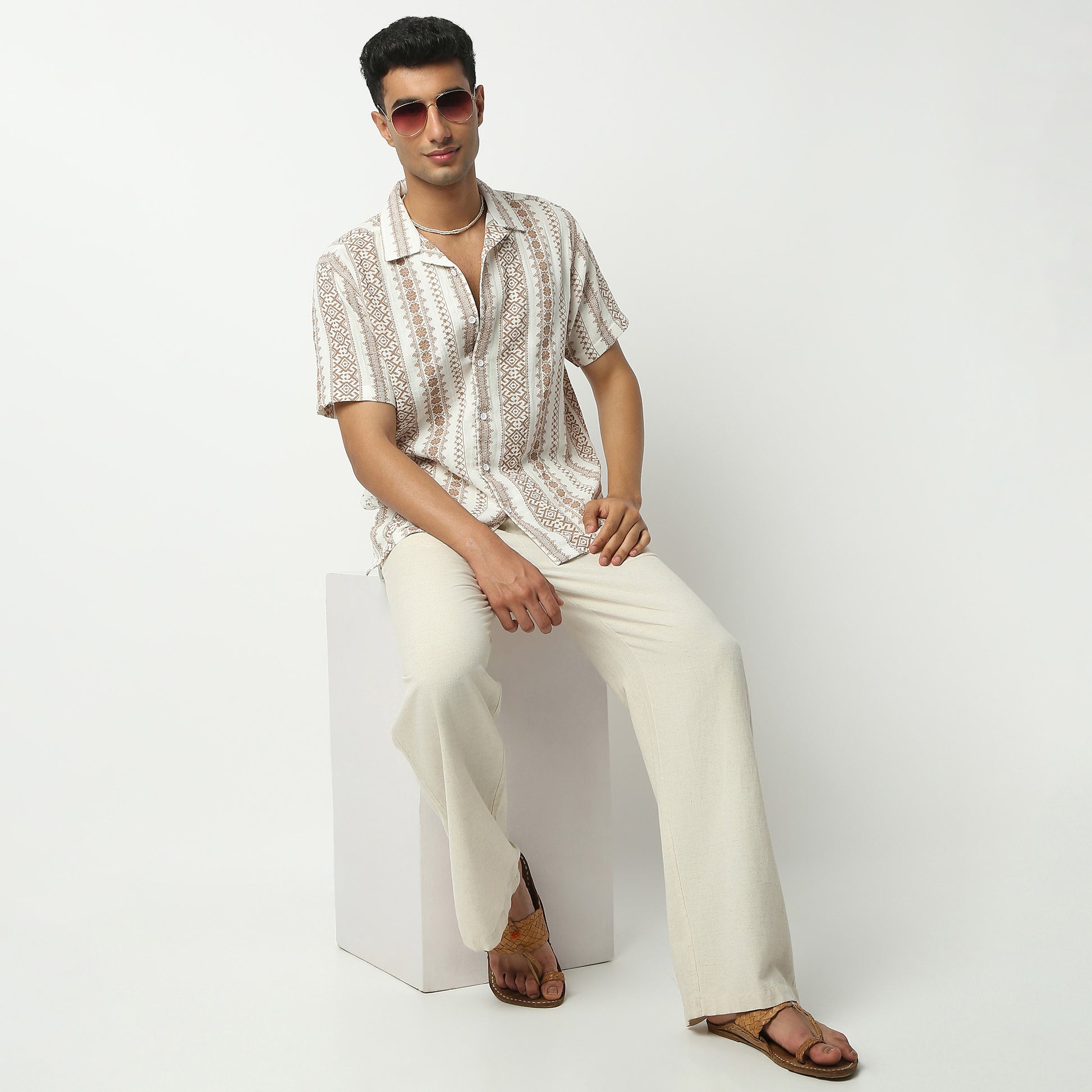 Relaxed Fit Printed Camp Collar Shirt