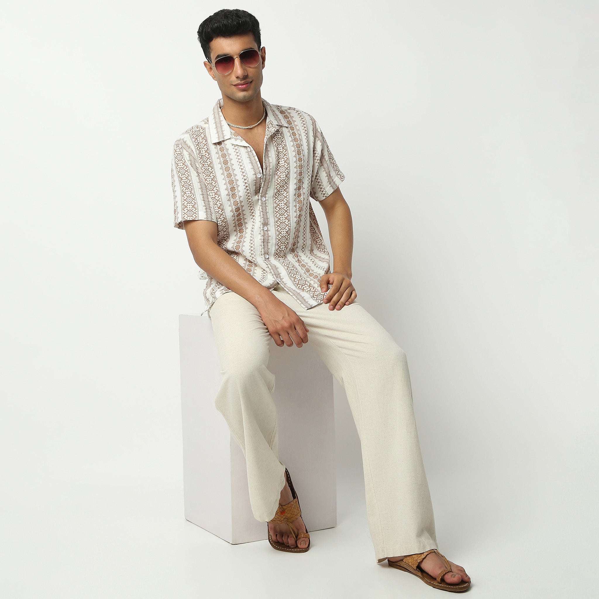 Relaxed Fit Printed Camp Collar Shirt