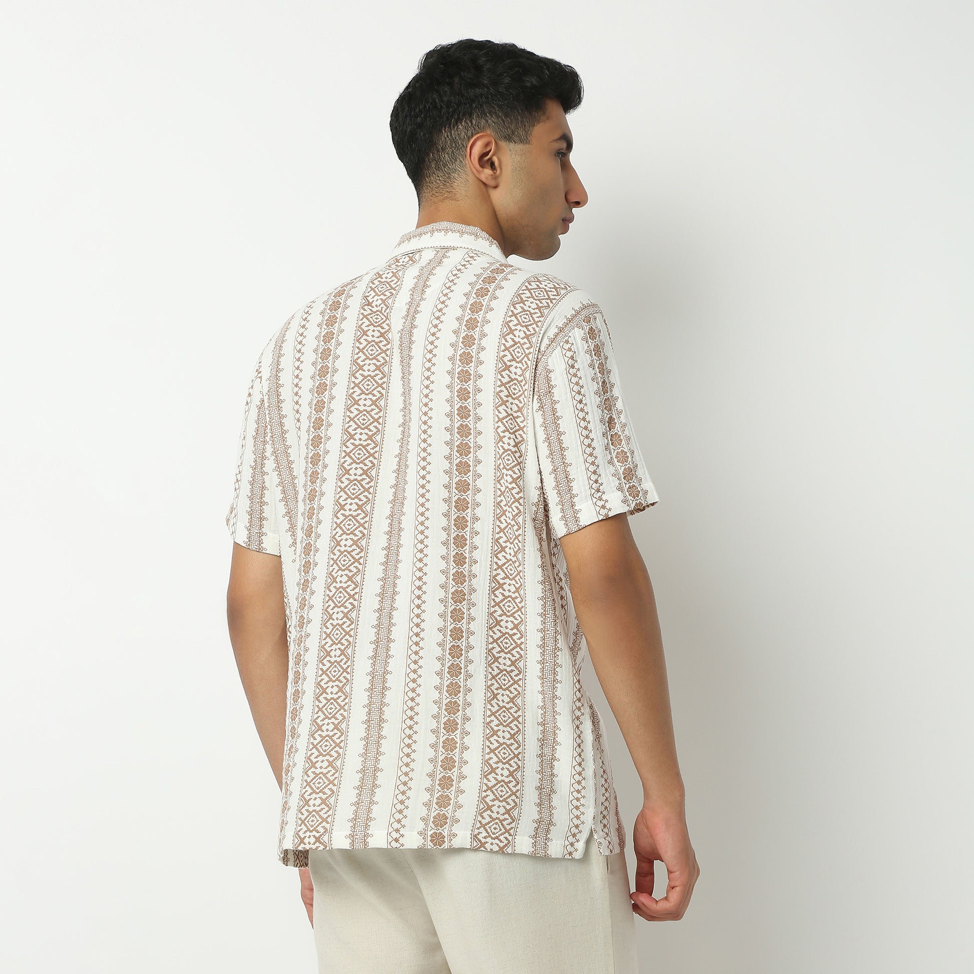 Relaxed Fit Printed Camp Collar Shirt