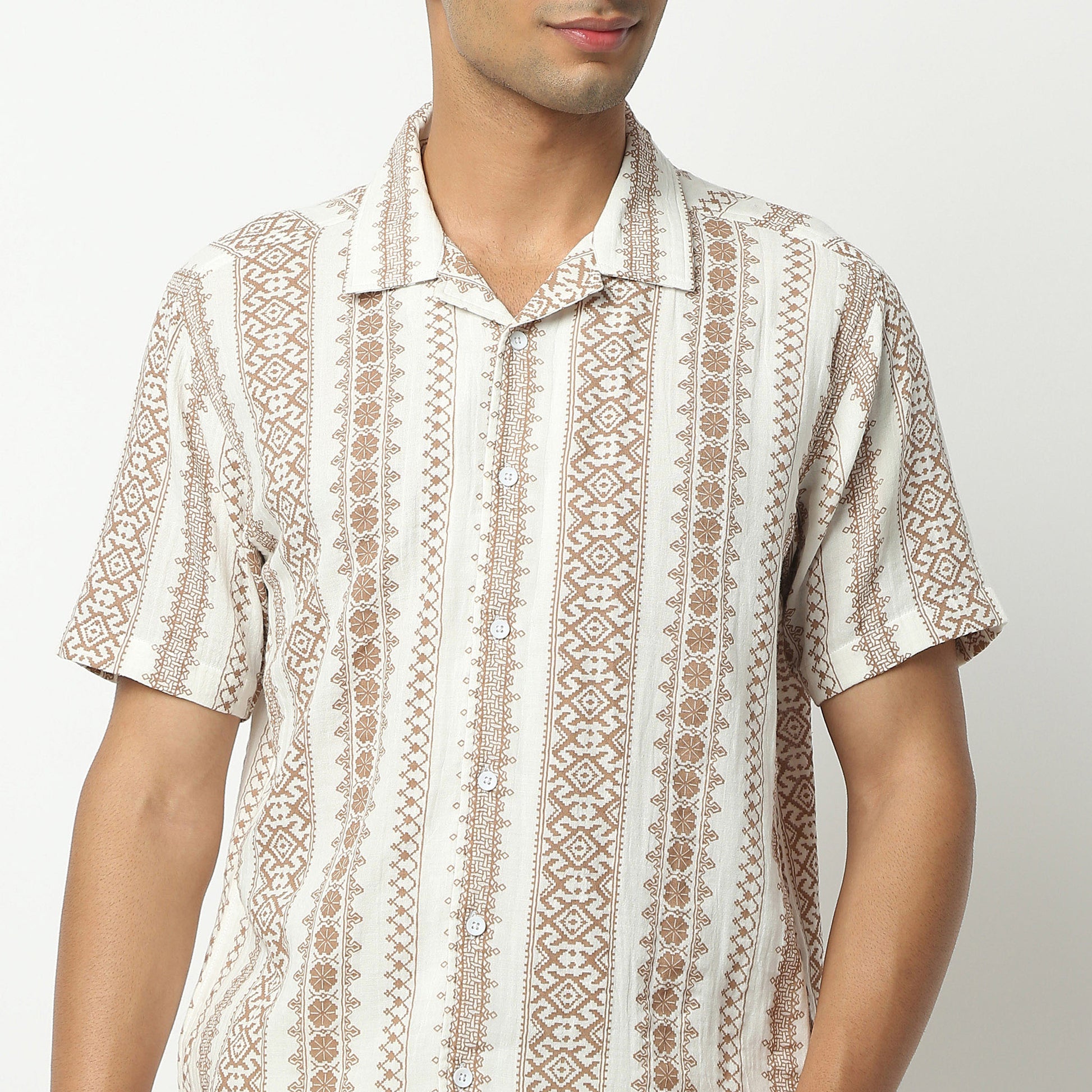 Relaxed Fit Printed Camp Collar Shirt