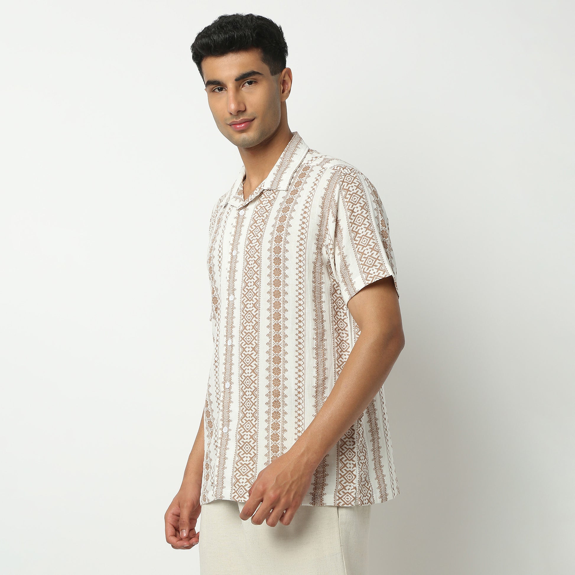 Relaxed Fit Printed Camp Collar Shirt