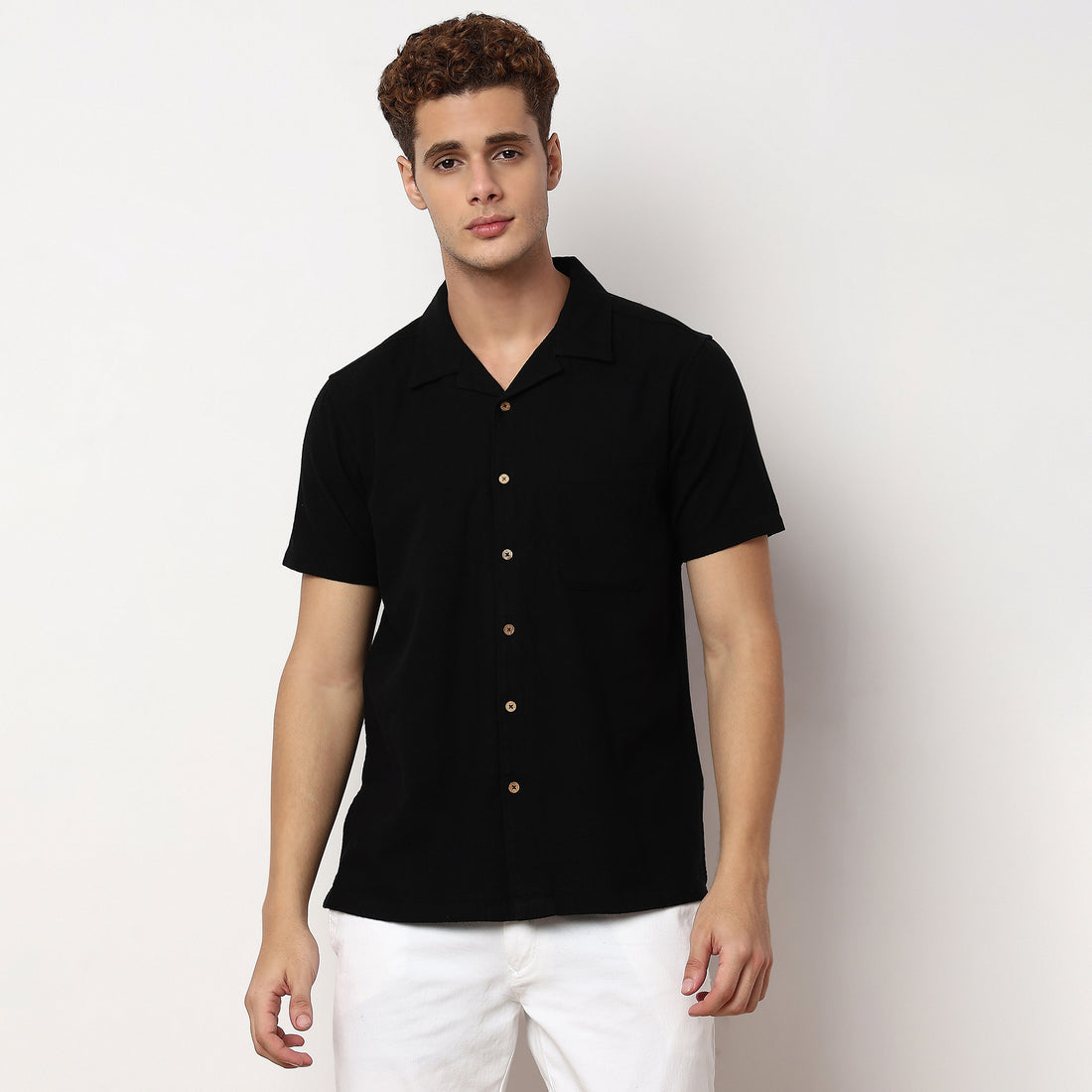 Camp Collar Cuban Solid Half Sleeve Shirt