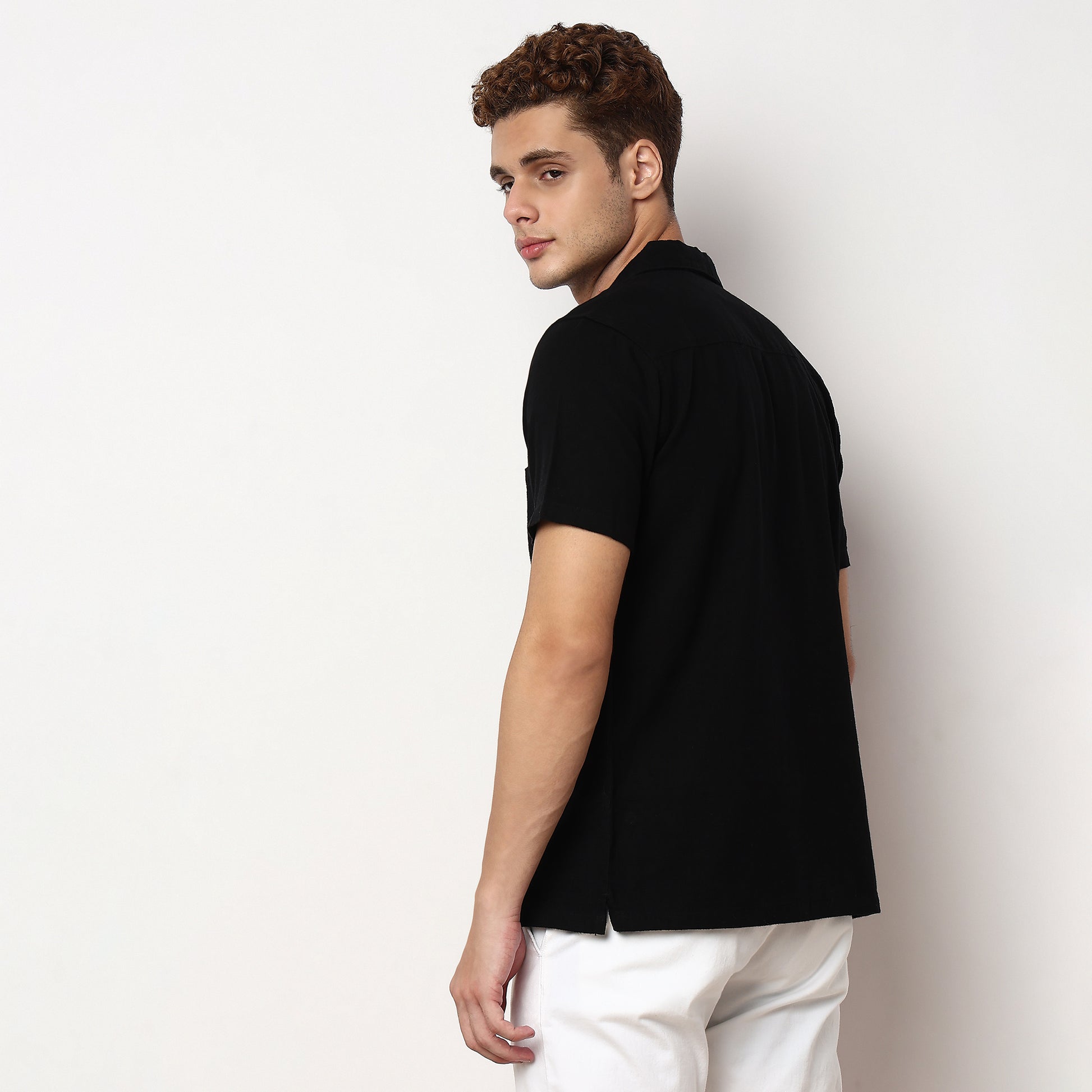 Camp Collar Cuban Solid Half Sleeve Shirt