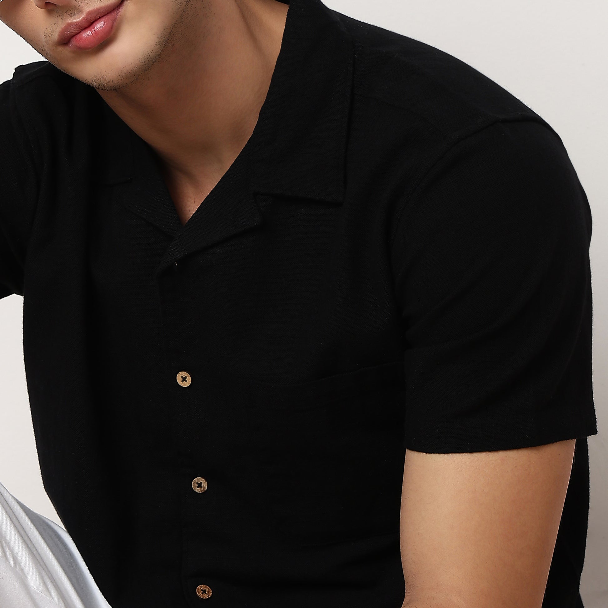 Camp Collar Cuban Solid Half Sleeve Shirt