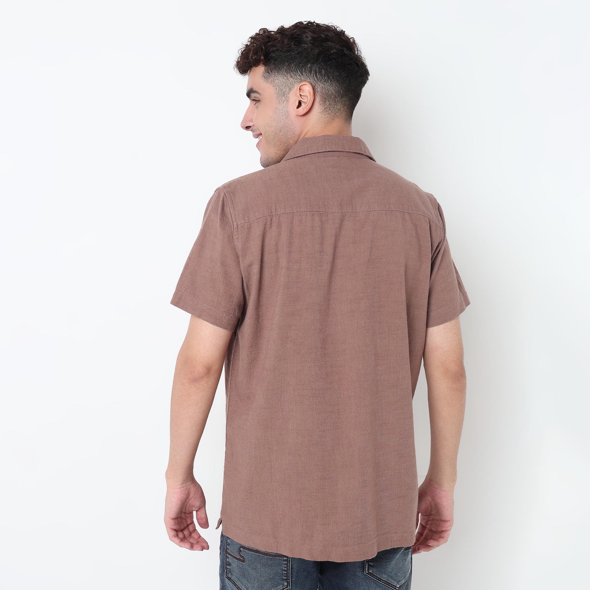 Camp Collar Cuban Solid Half Sleeve Shirt
