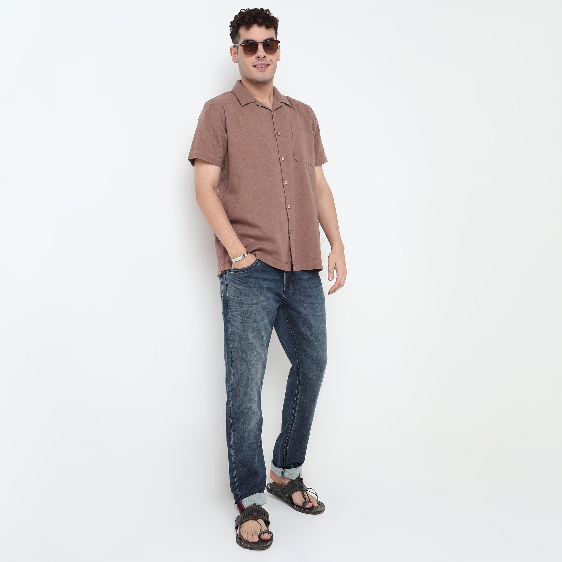 Camp Collar Cuban Solid Half Sleeve Shirt