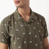 Knitted Camp Collar Cuban Printed Half Sleeve Shirt