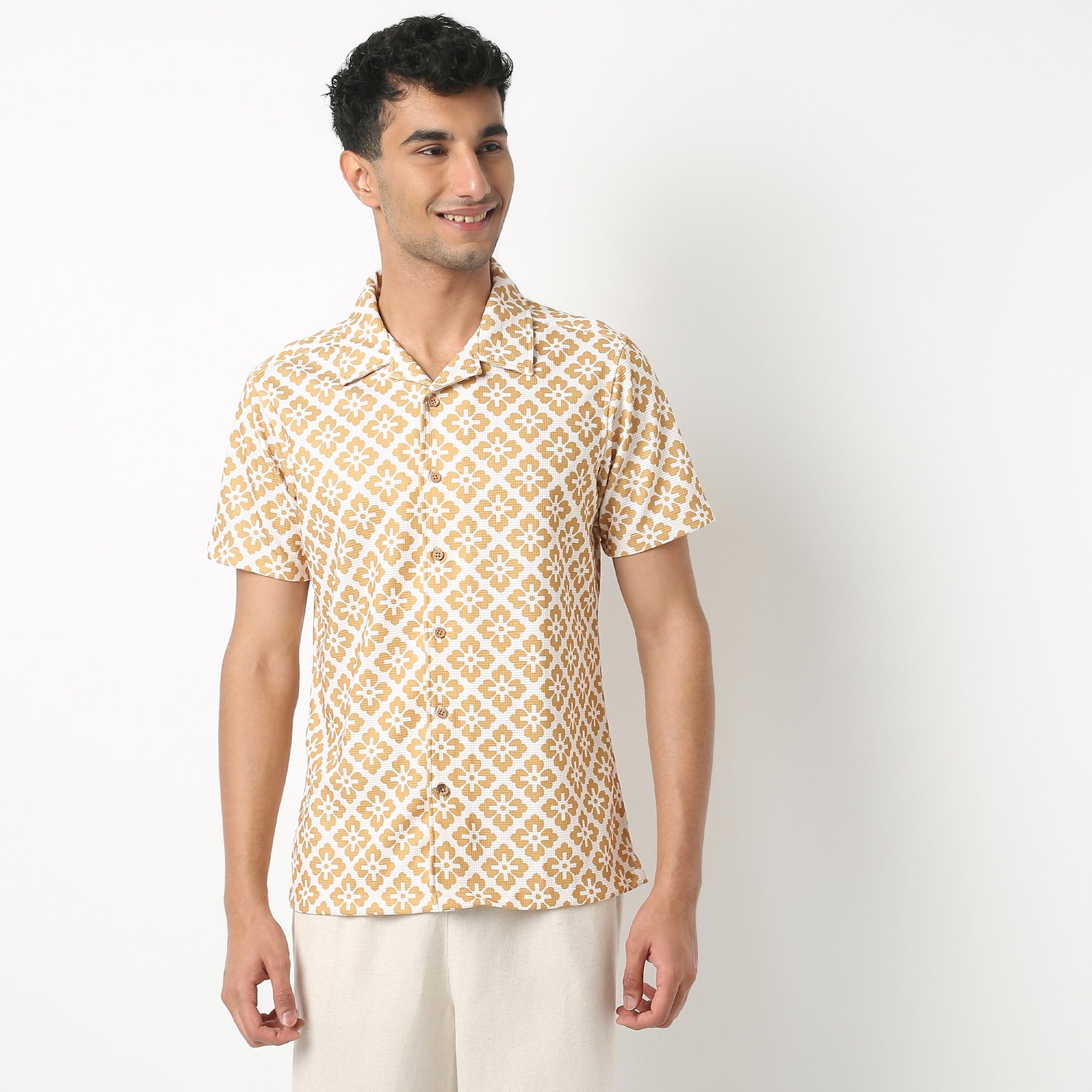 Relaxed Fit Digital Print Camp Collar Shirt