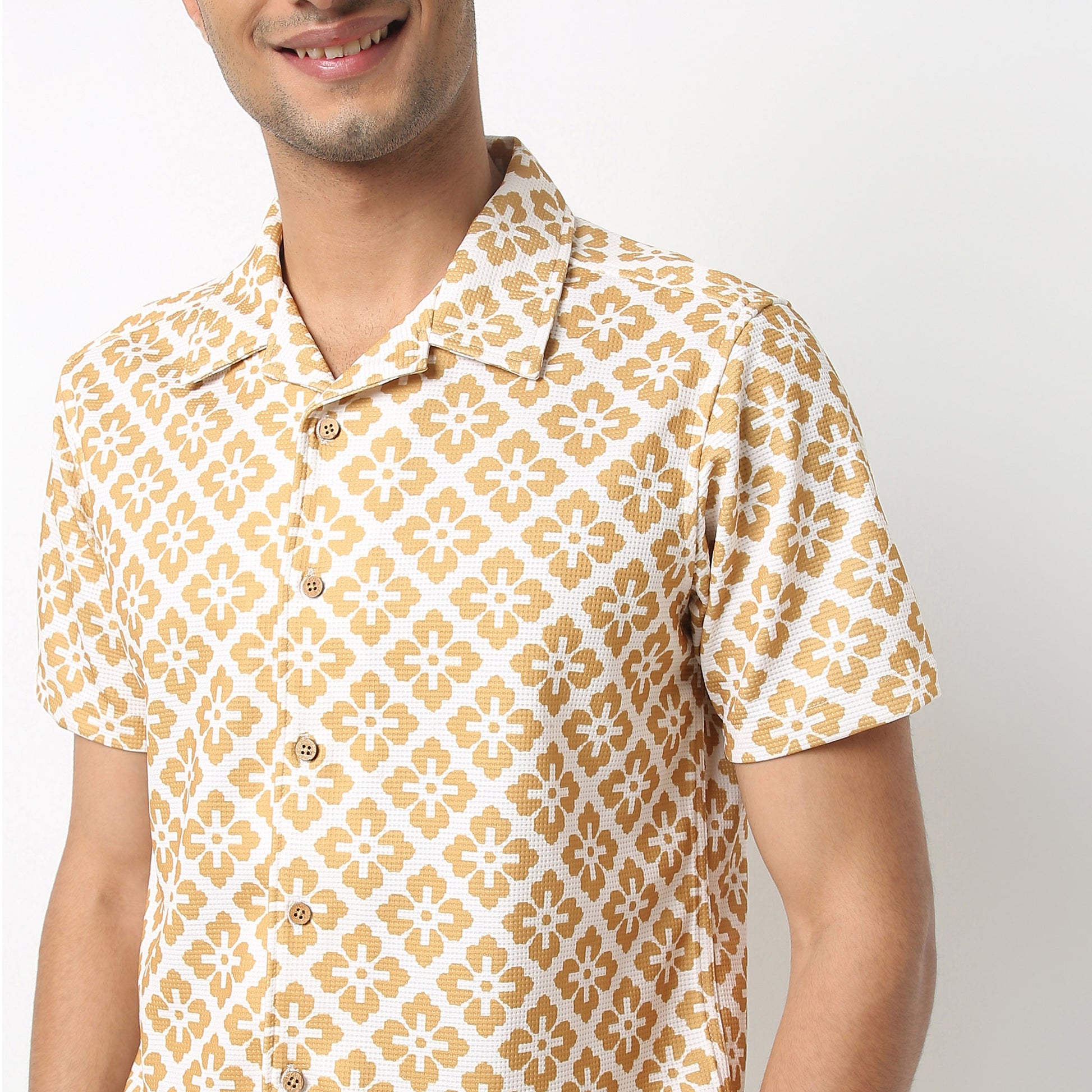 Relaxed Fit Digital Print Camp Collar Shirt