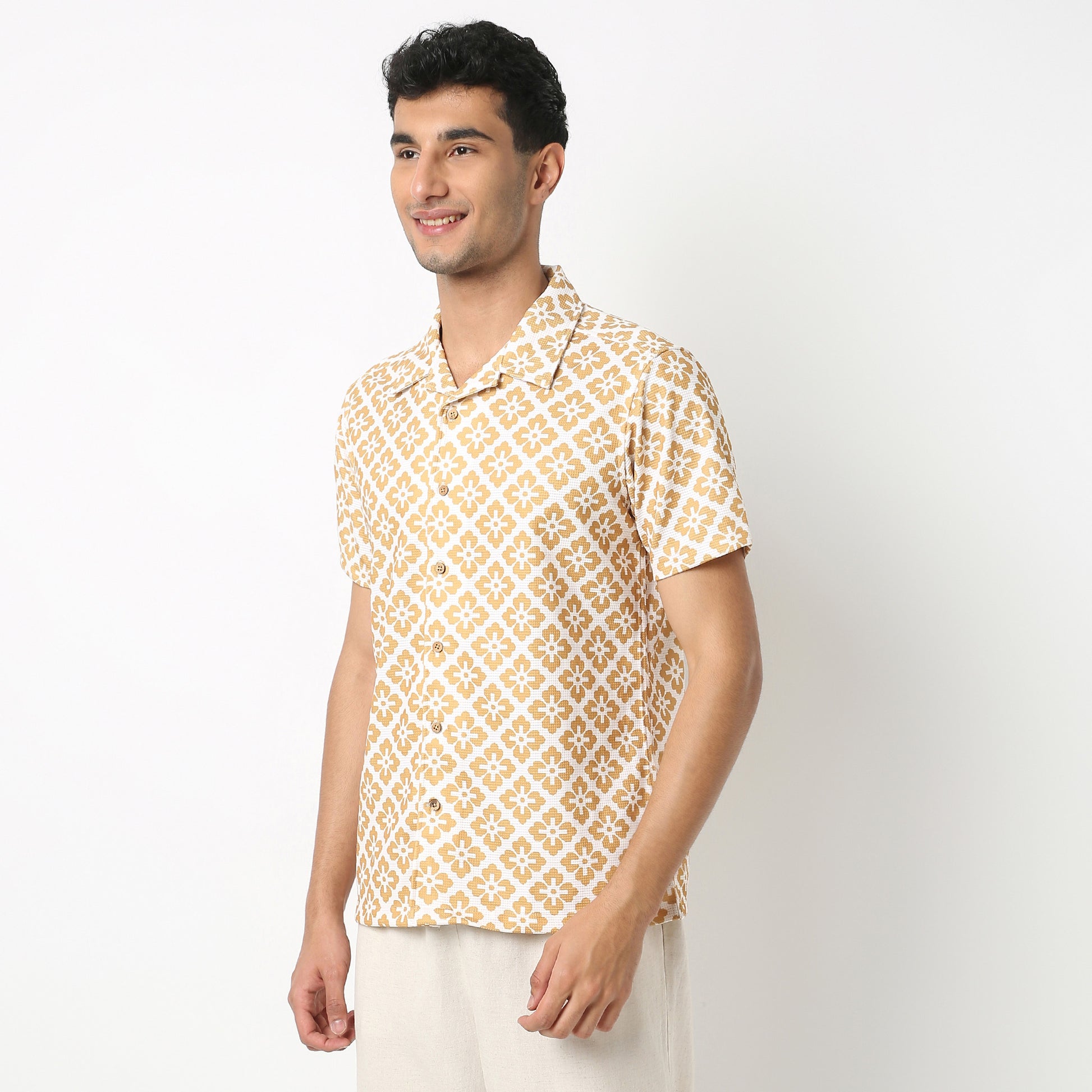 Relaxed Fit Digital Print Camp Collar Shirt