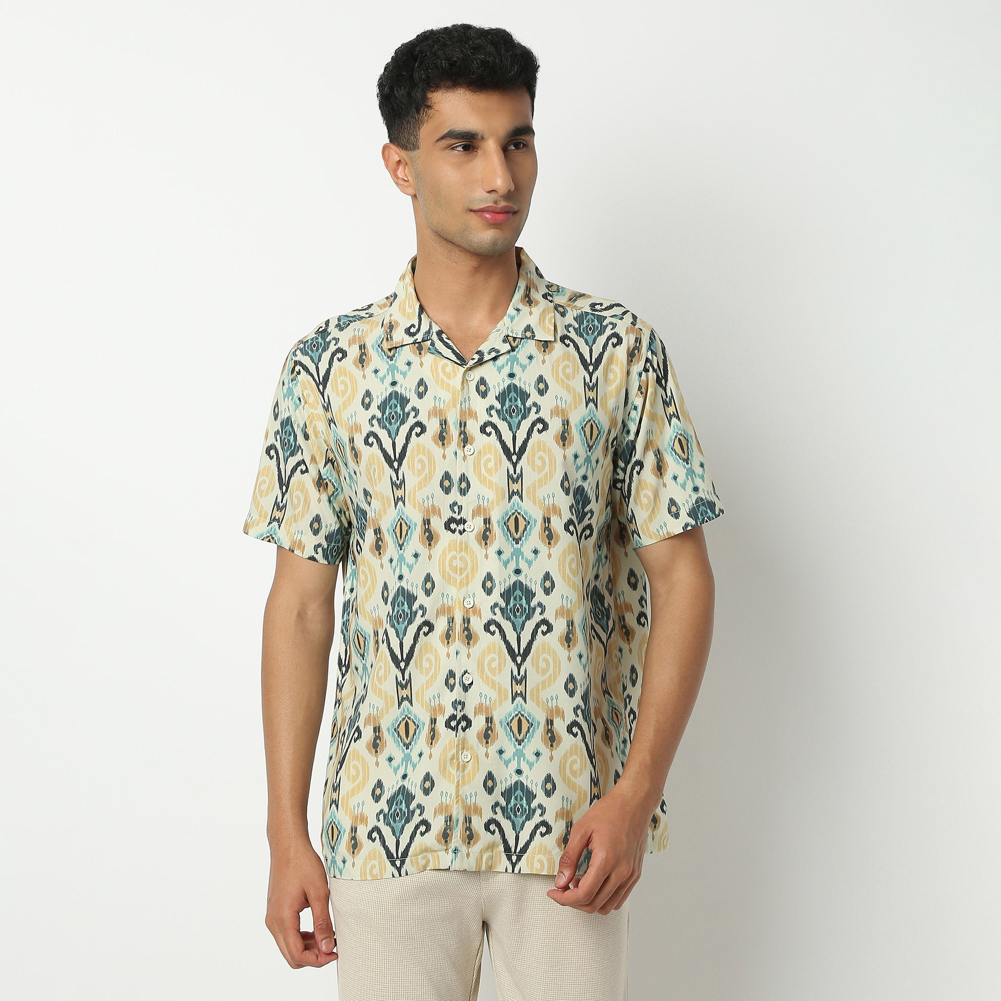 Regular Fit Printed Camp Collar Shirt