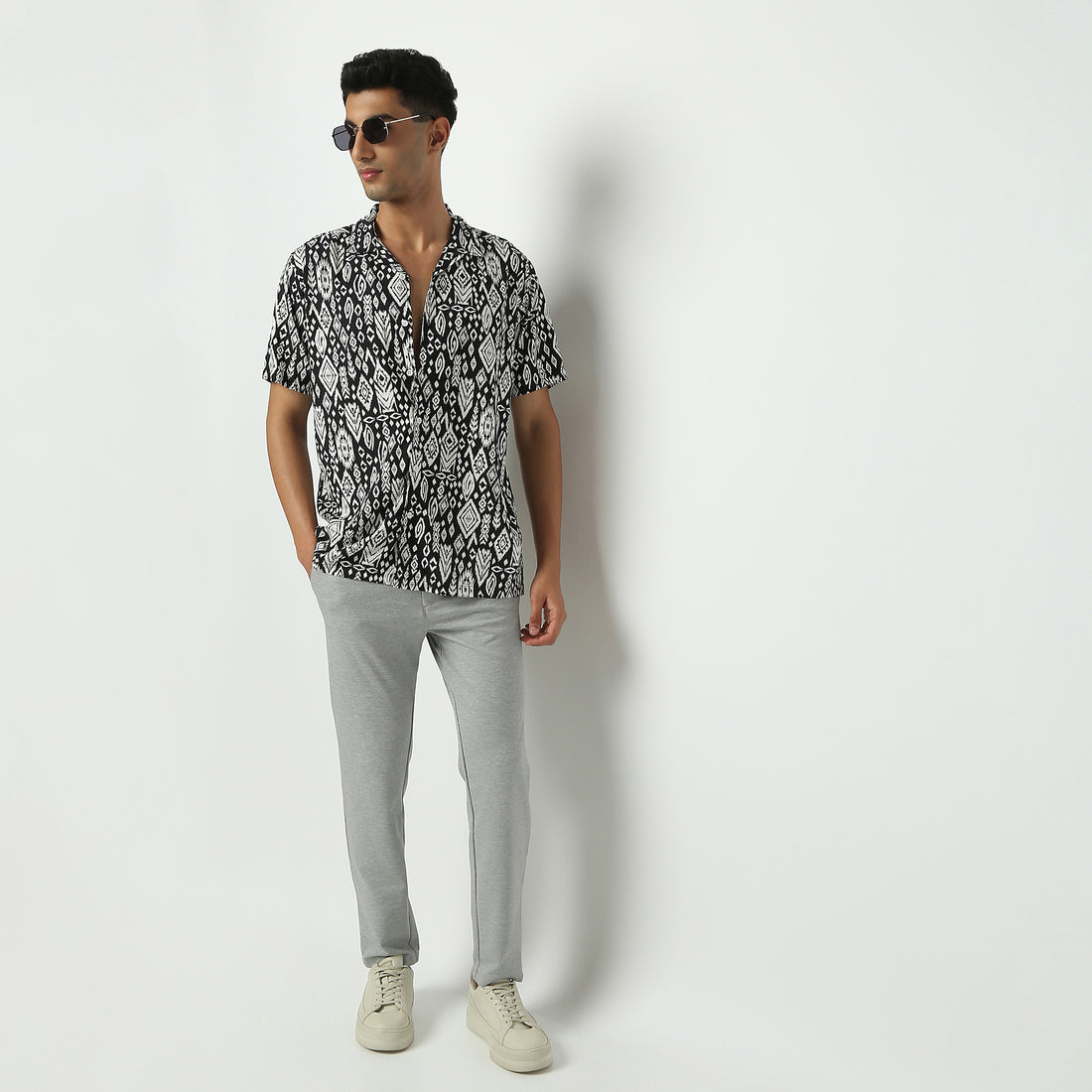 Relaxed Fit Printed Camp Collar Shirt