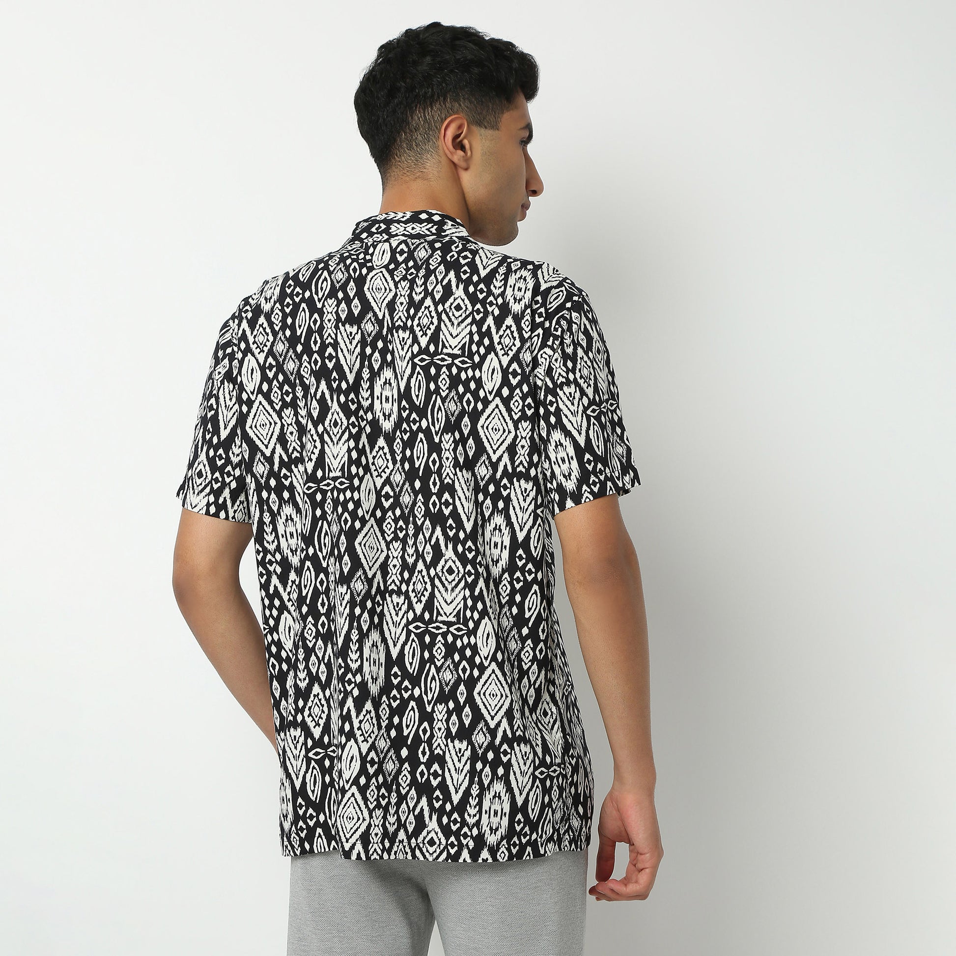 Relaxed Fit Printed Camp Collar Shirt