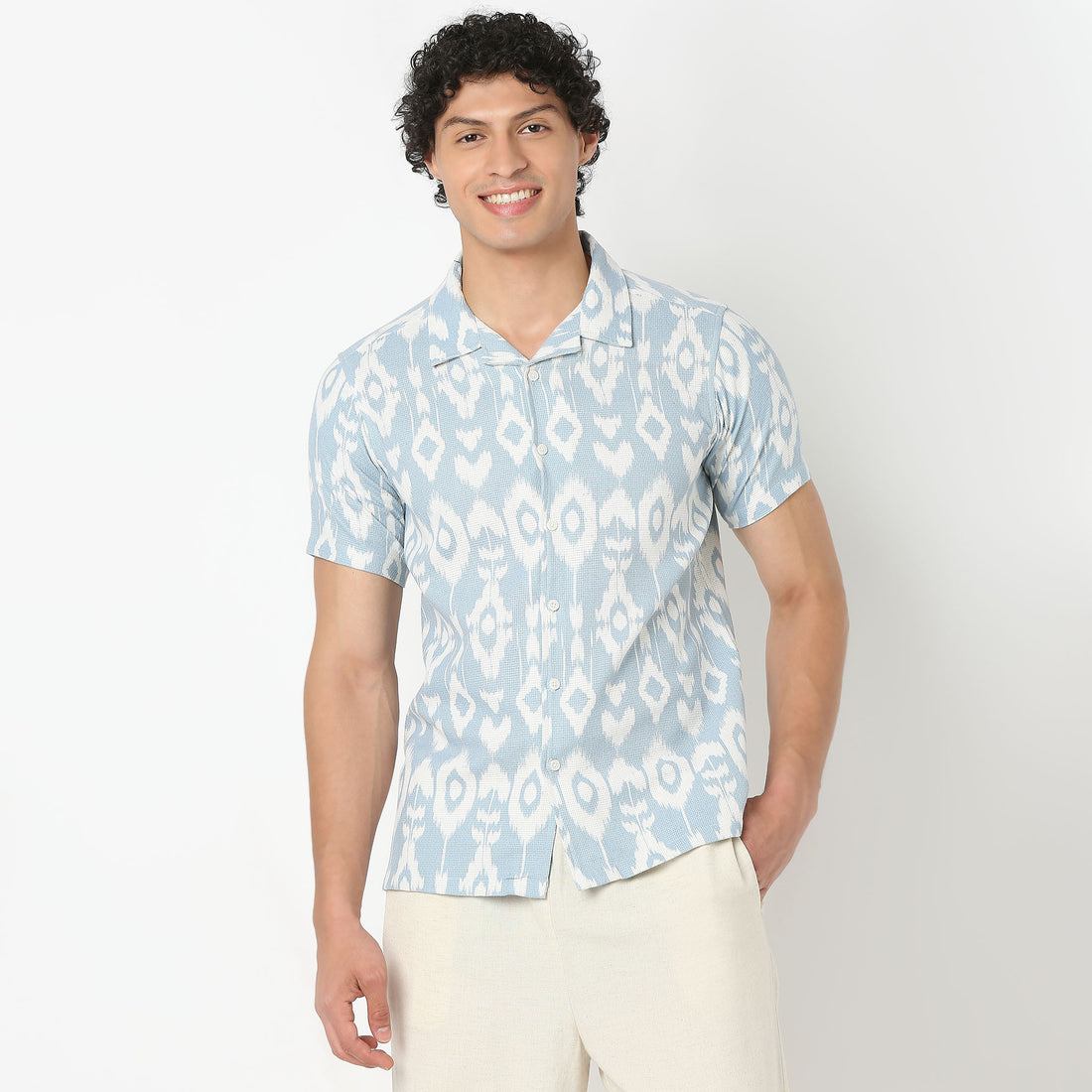 Camp Collar Short Length Printed Relaxed Fit Shirt