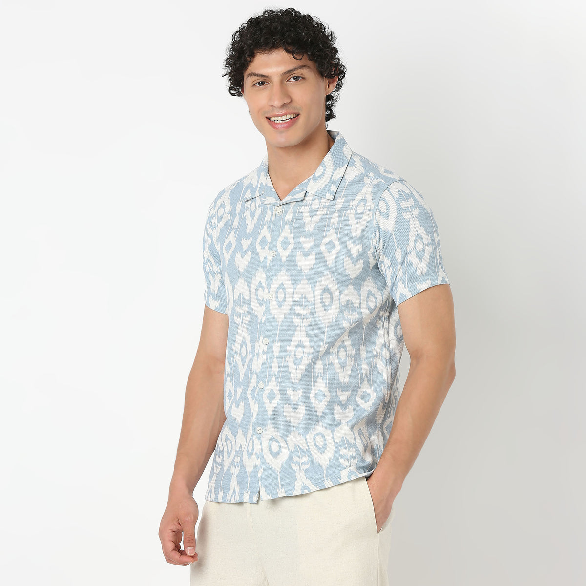 Camp Collar Short Length Printed Relaxed Fit Shirt