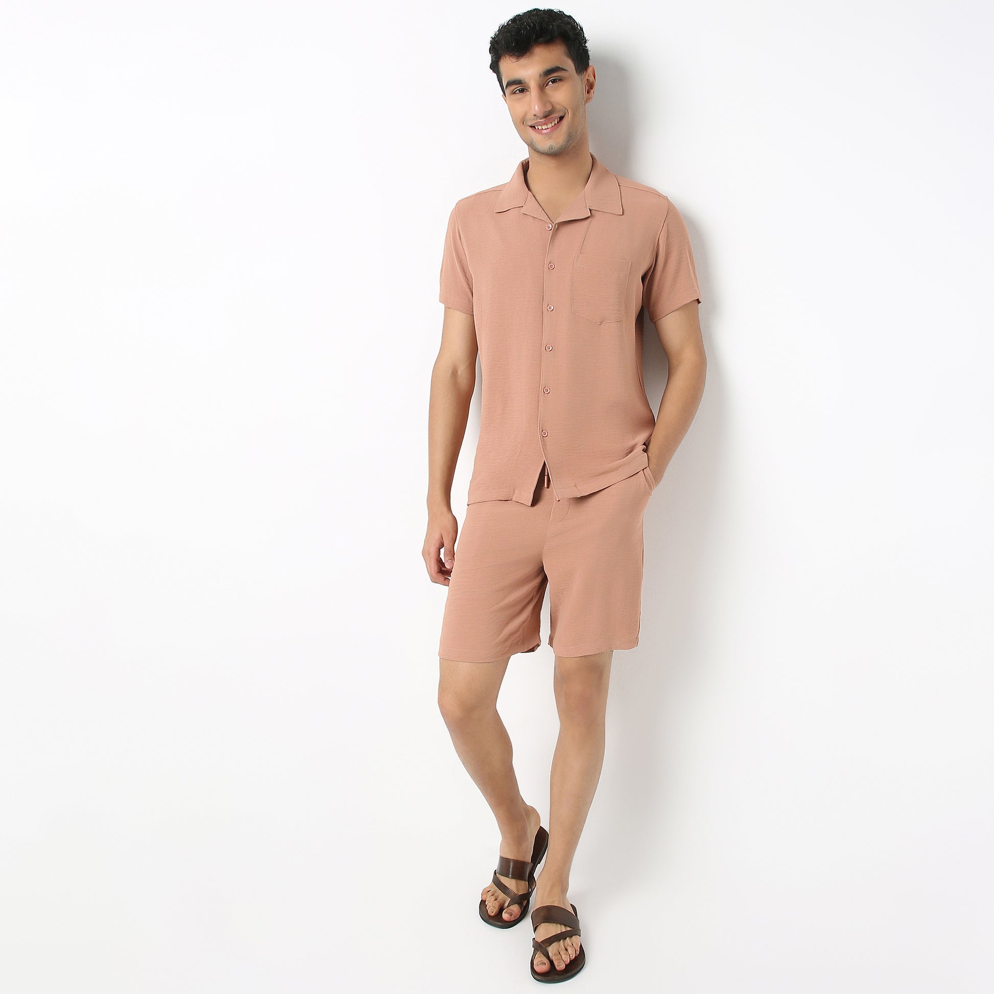 Regular Fit Solid Camp Collar Shirt