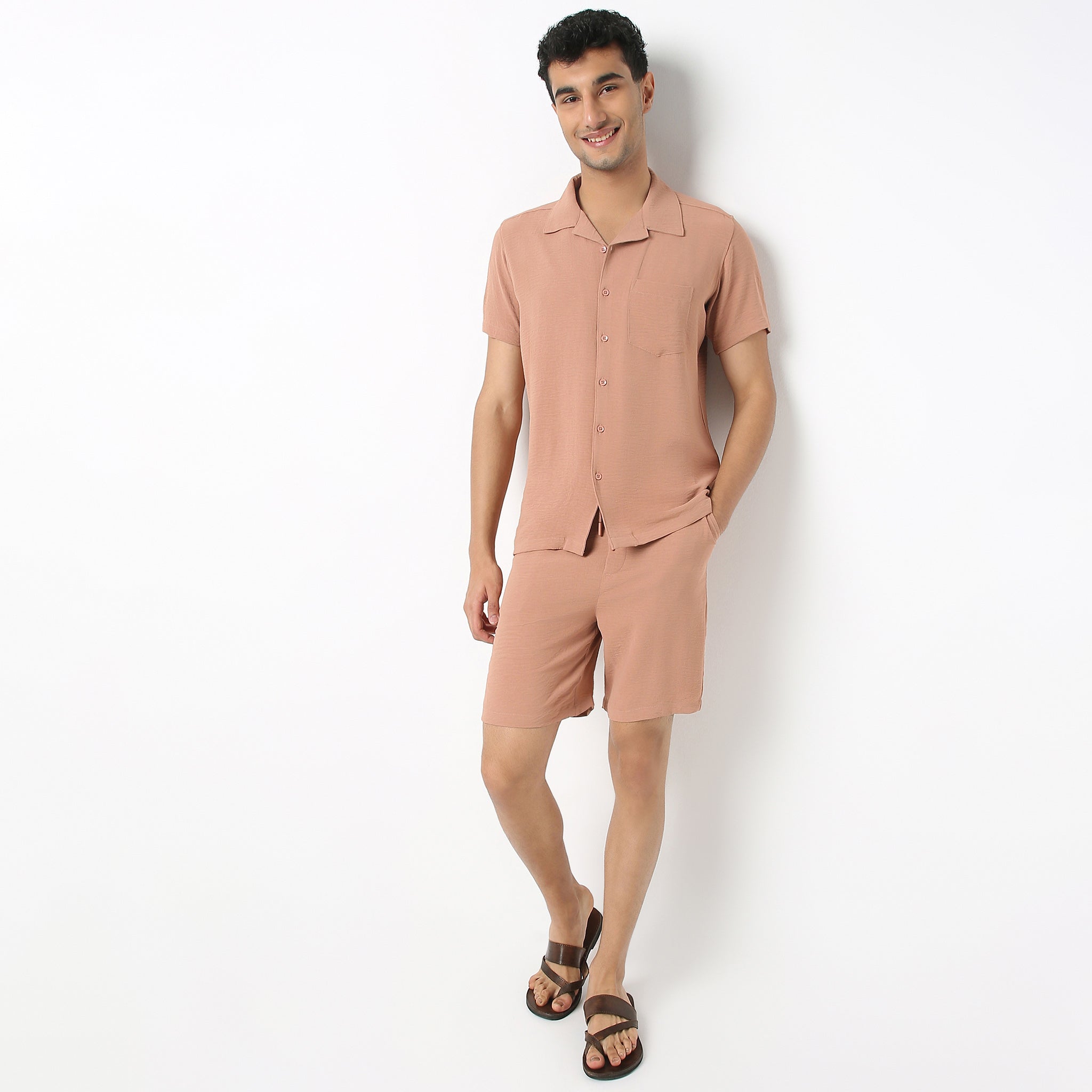 Regular Fit Solid Camp Collar Shirt