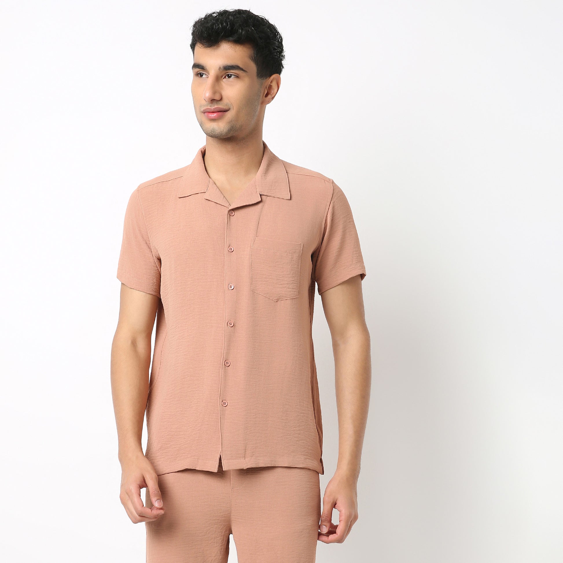 Regular Fit Solid Camp Collar Shirt