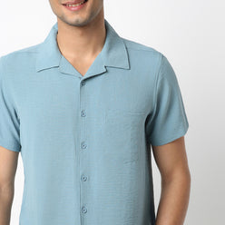 Regular Fit Solid Camp Collar Shirt