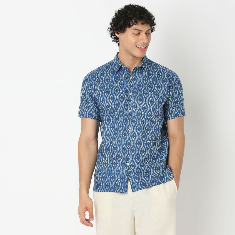 Collar Short Length Printed Shirt