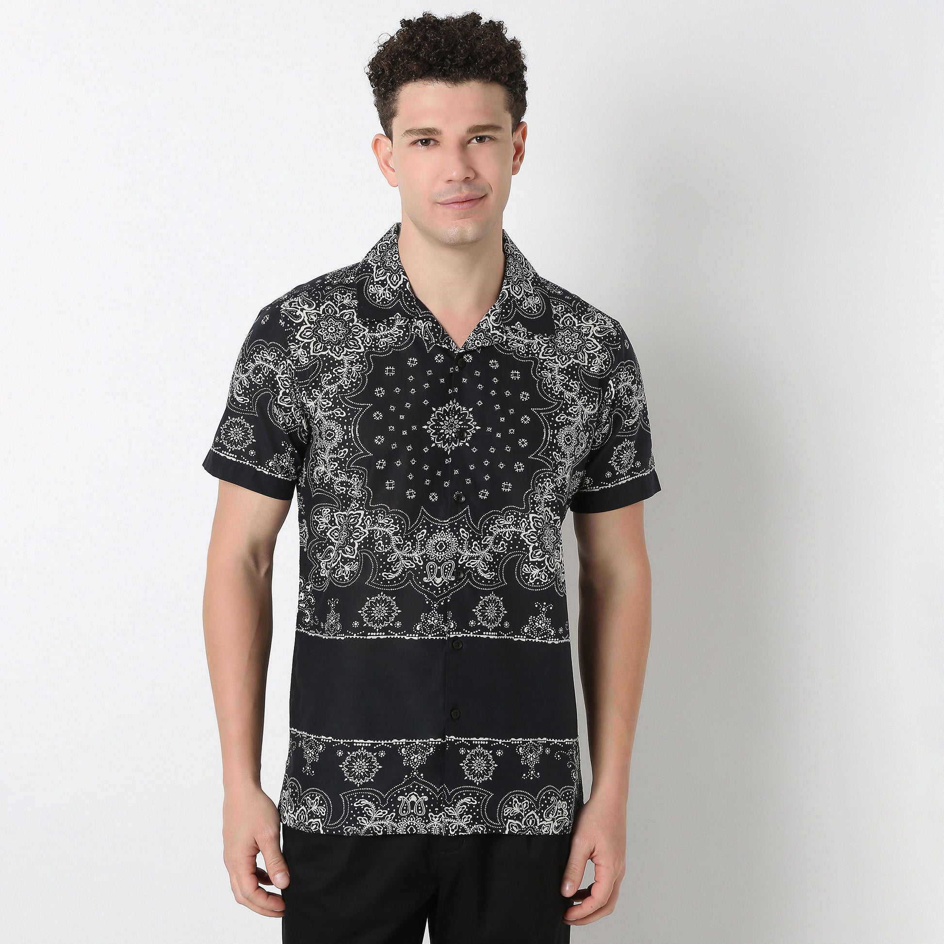 Relaxed Fit Cuban Block Print Shirt