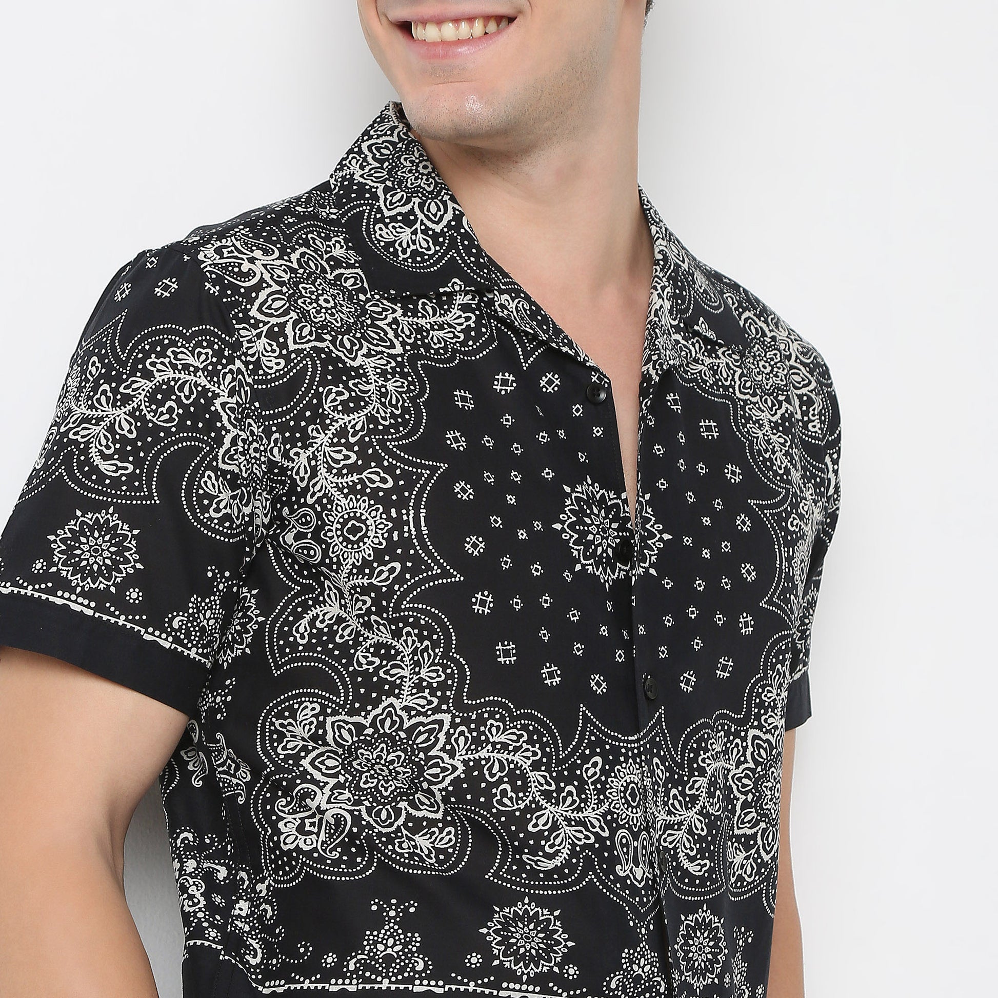 Relaxed Fit Cuban Block Print Shirt
