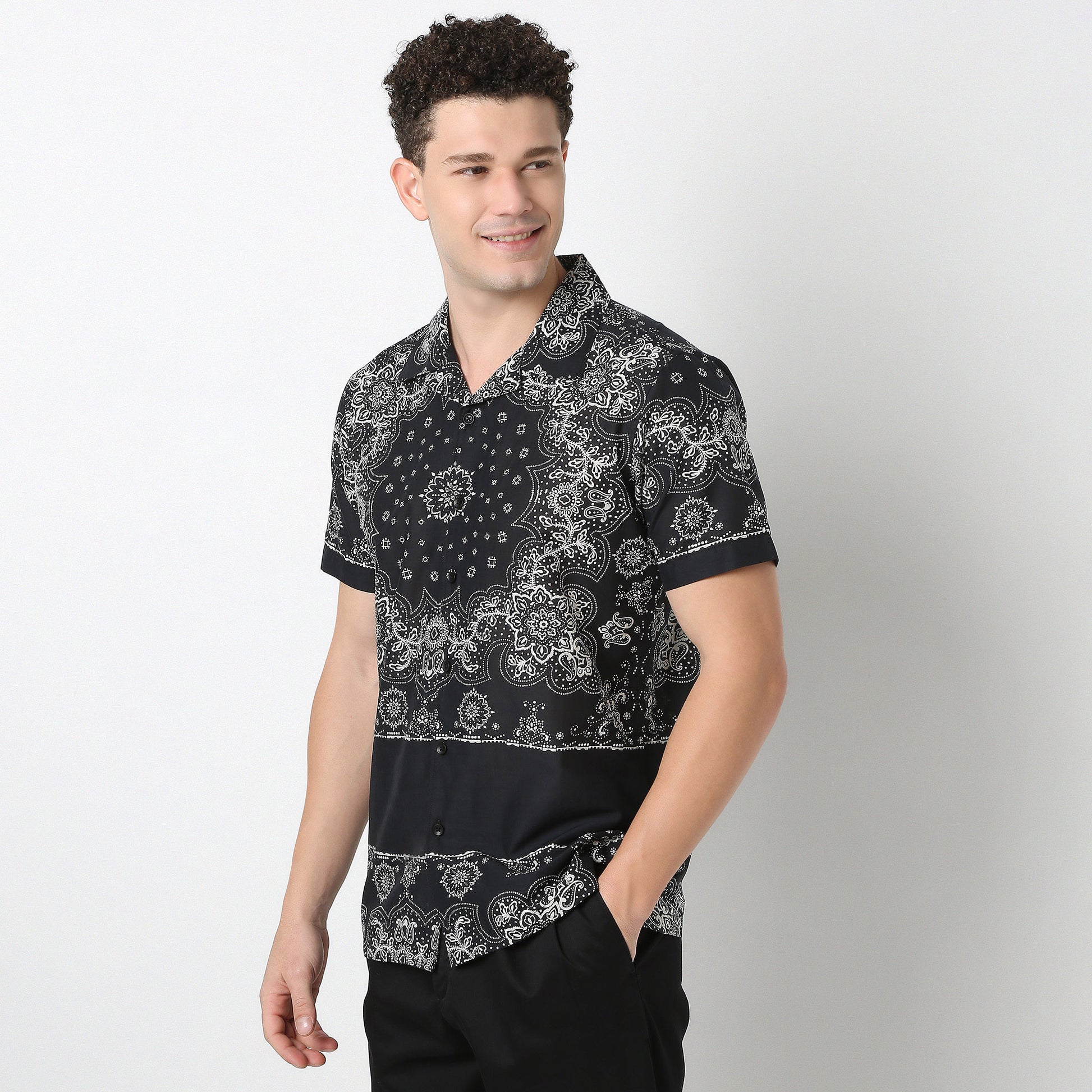 Relaxed Fit Cuban Block Print Shirt