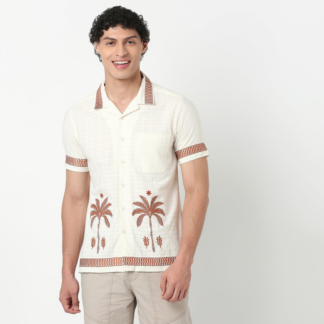 Camp Collar Embroidered Half Sleeve Cuban Shirt
