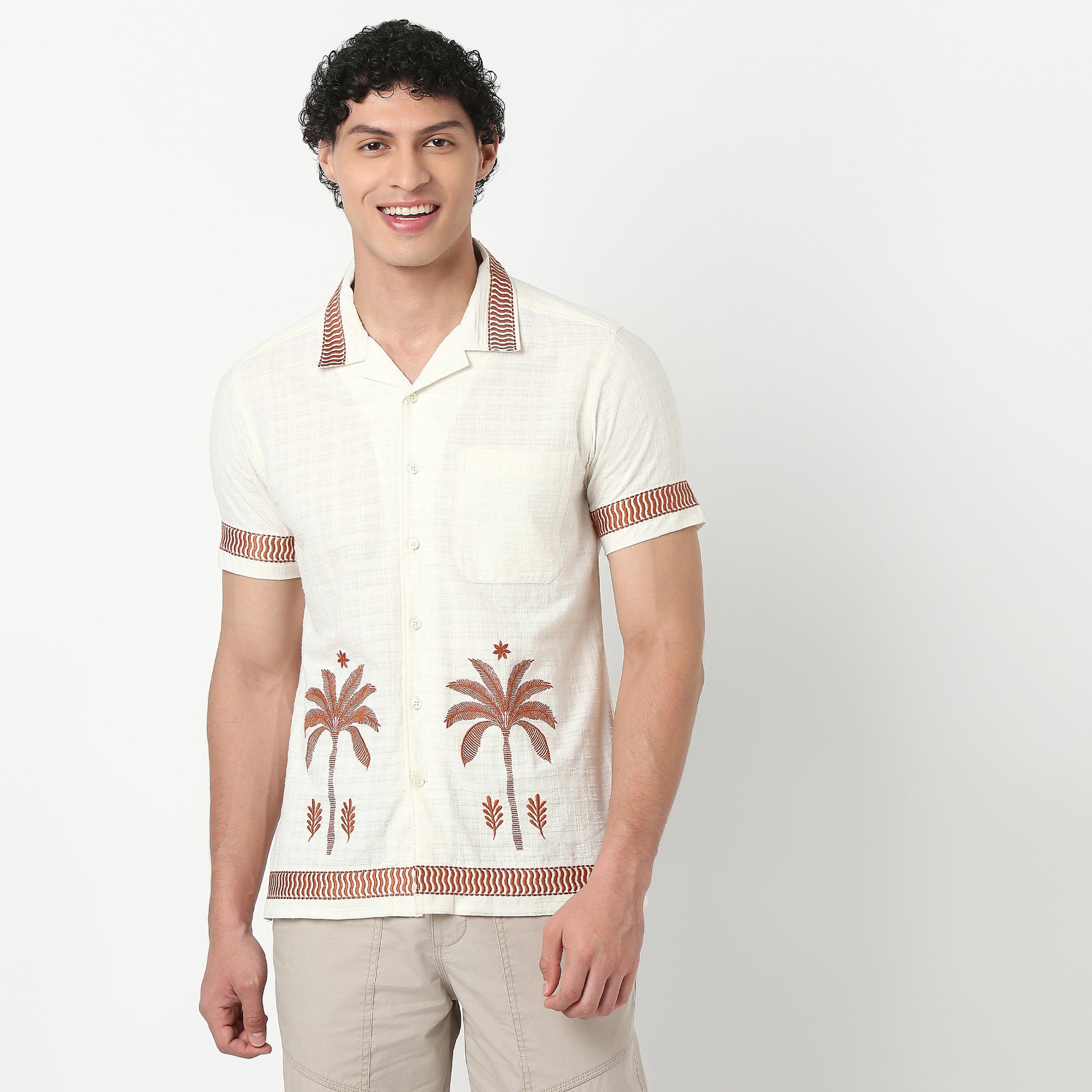 Camp Collar Embroidered Half Sleeve Cuban Shirt