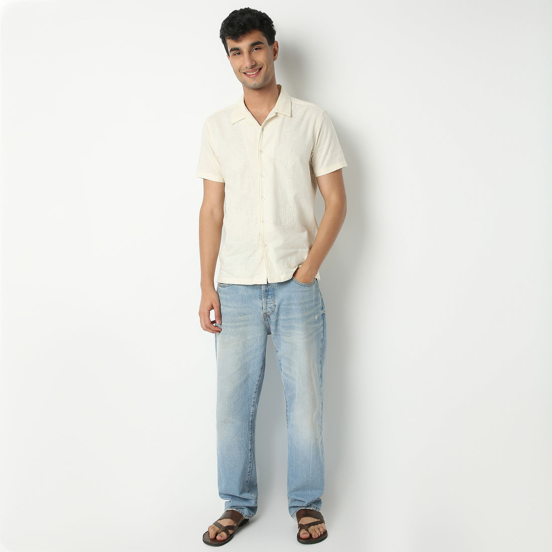 Relaxed Fit Jacquard Camp Collar Shirt
