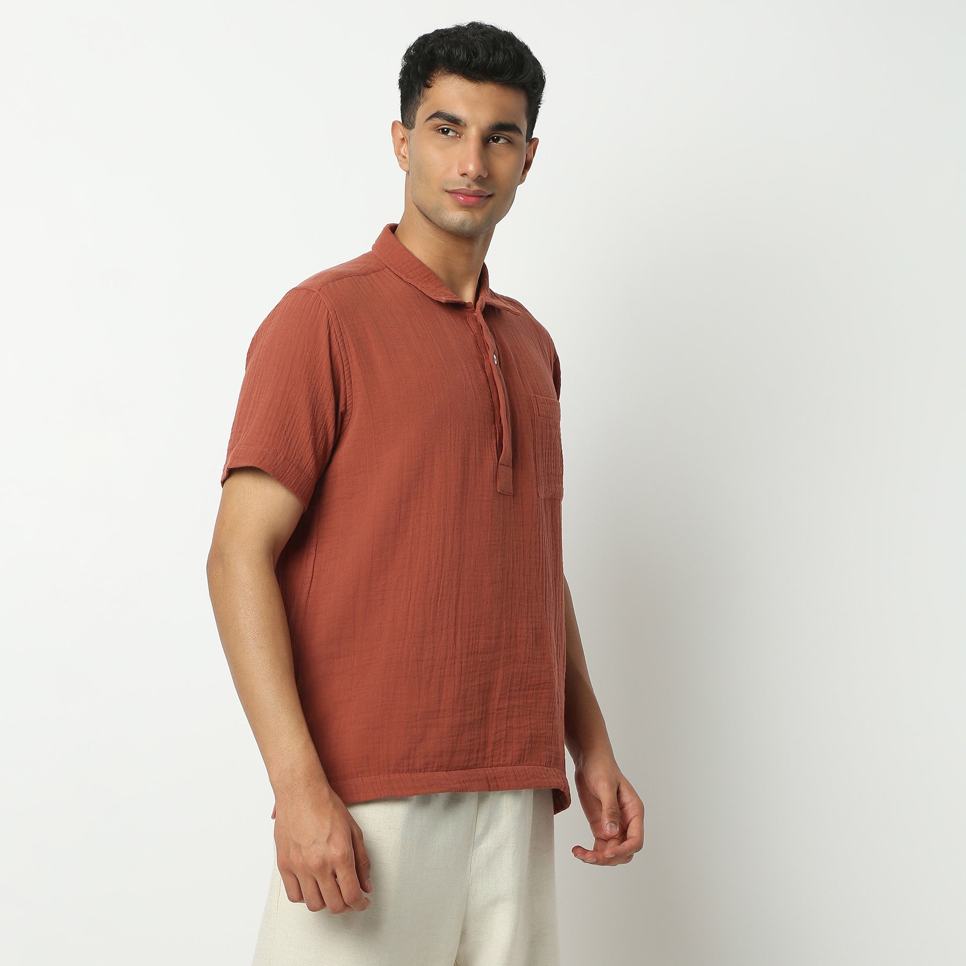 Regular Fit Solid Polo Neck Shirt