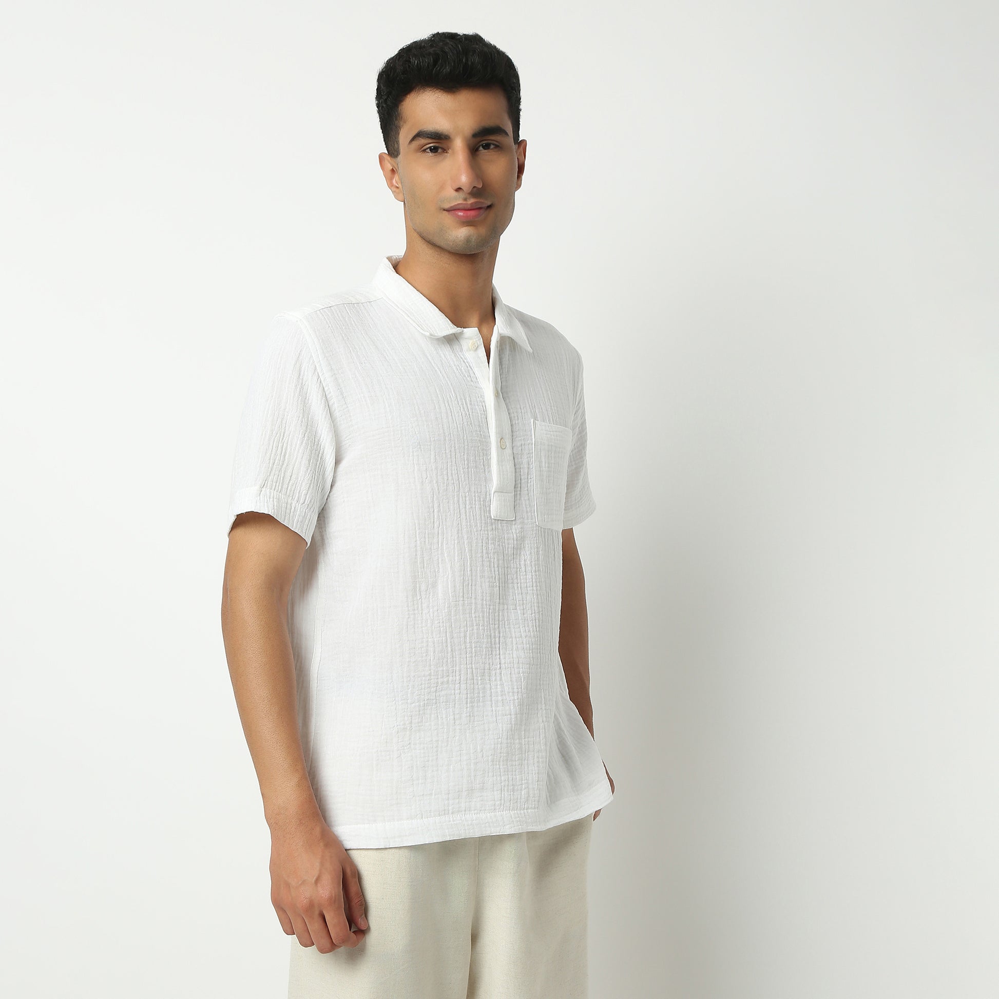 Regular Fit Solid Polo Neck Shirt