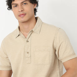 Polo Neck Short Length Jacquard Shirt