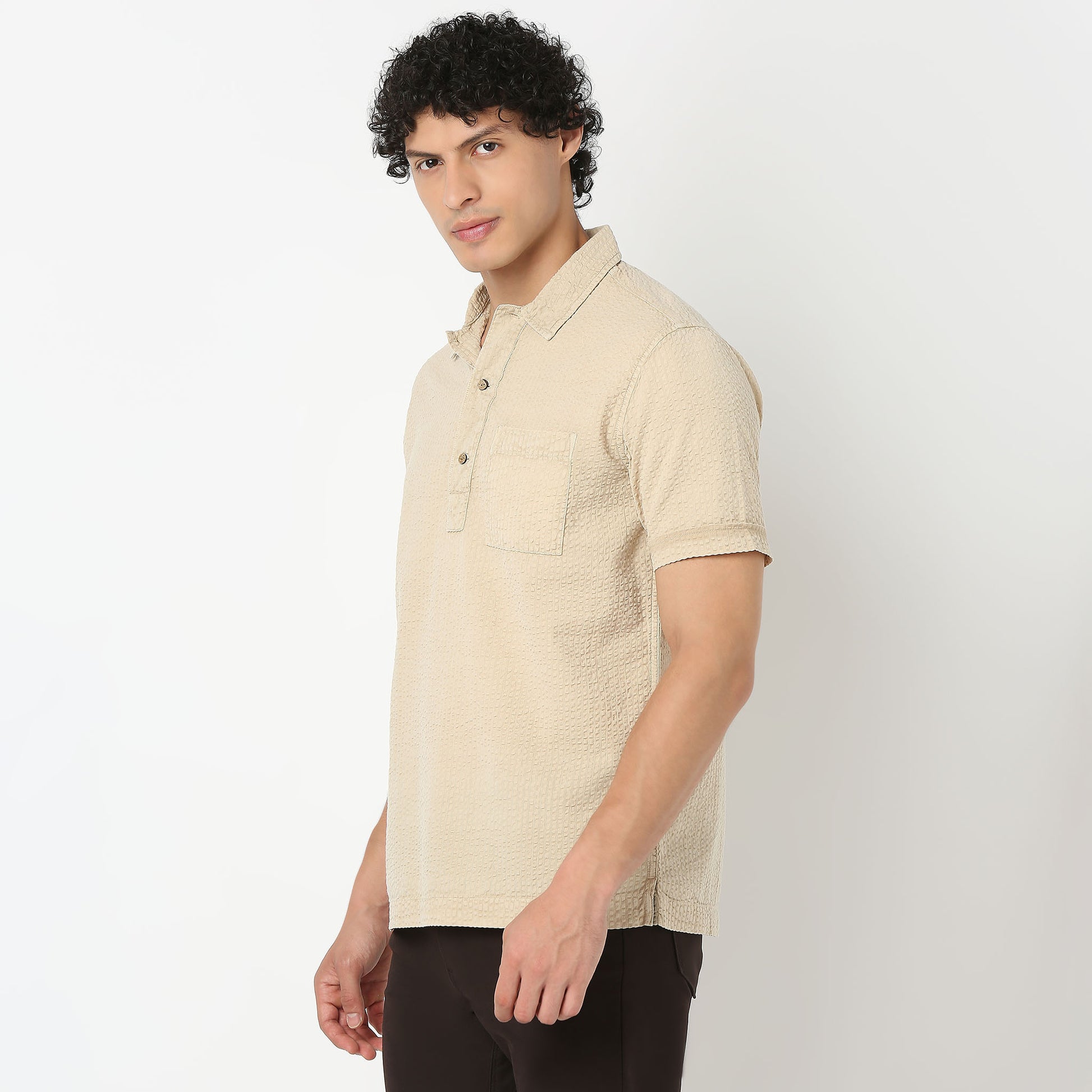 Polo Neck Short Length Jacquard Shirt