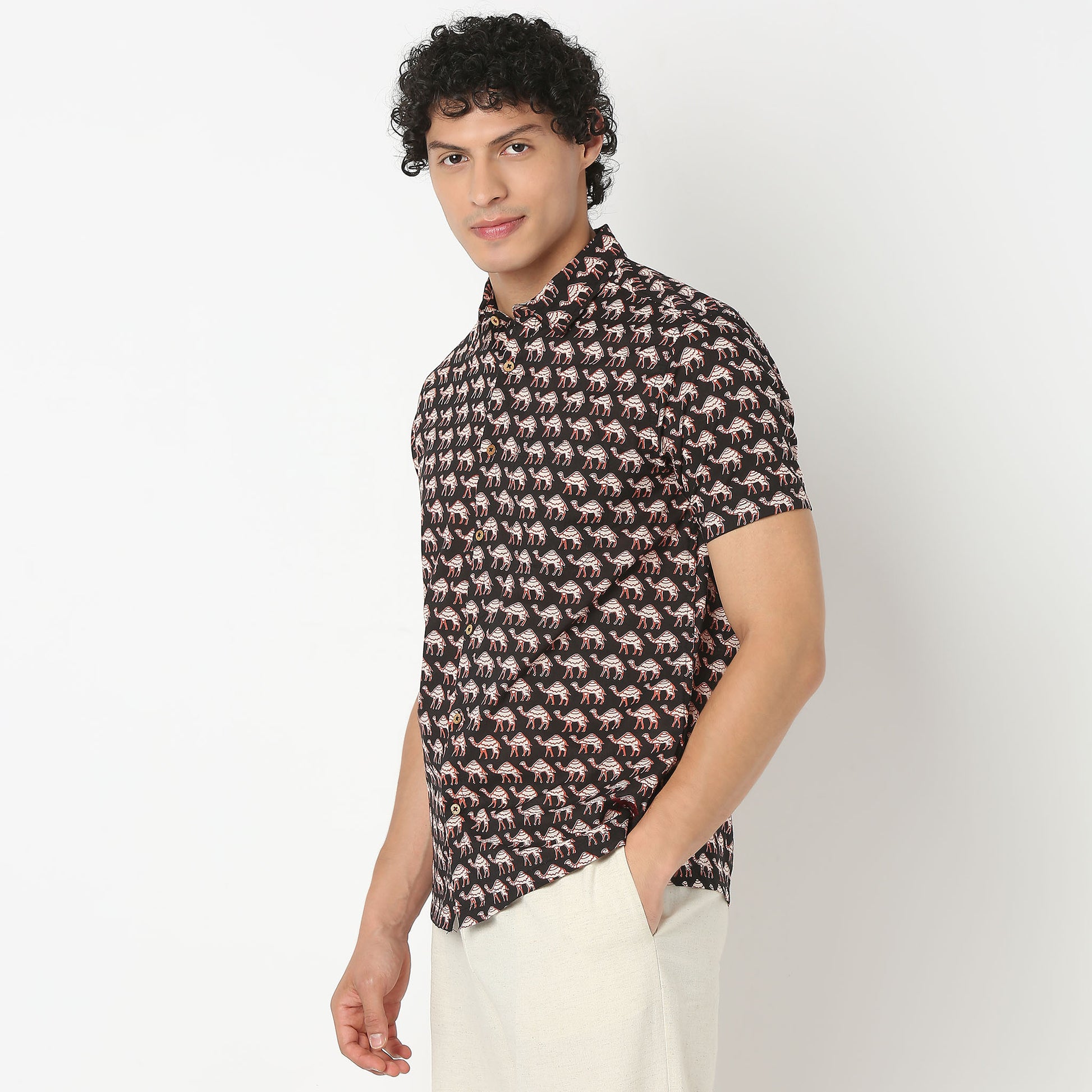 Collar Short Length Printed Shirt
