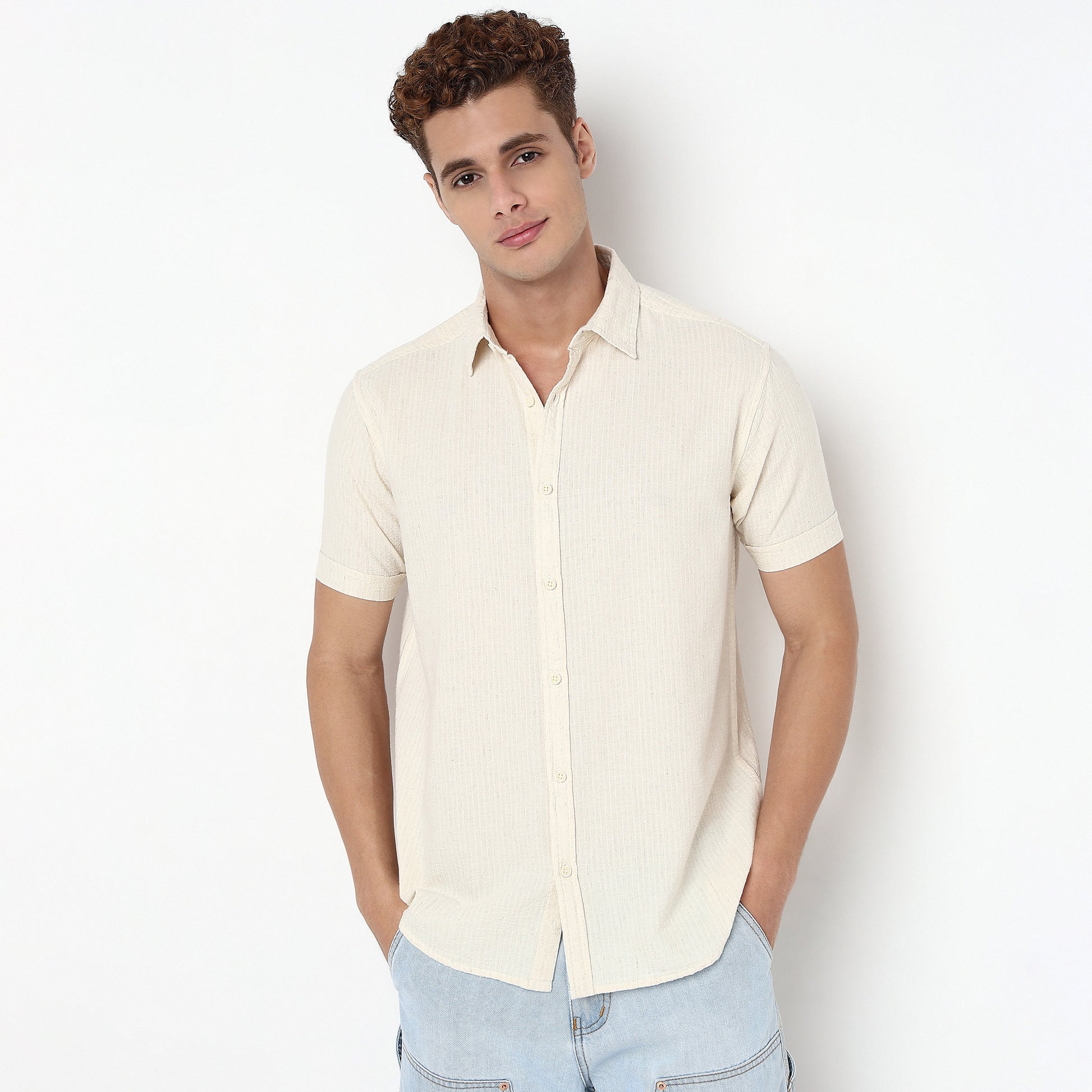 Striped Solid Half Sleeve Shirt