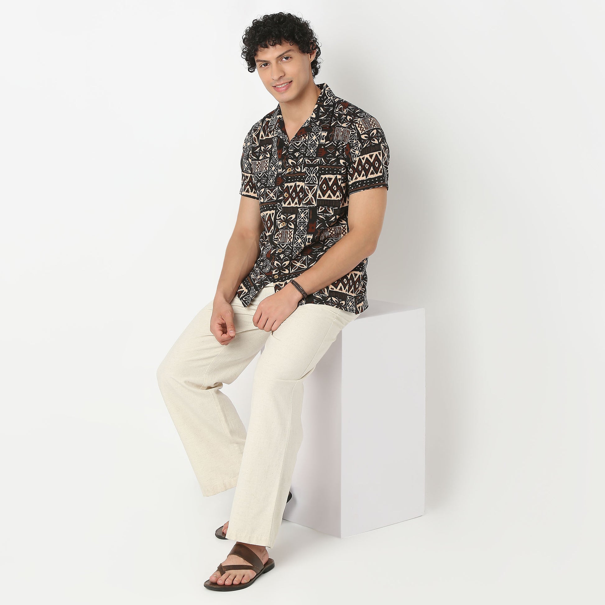 Camp Collar Short Length Printed Relaxed Fit Shirt