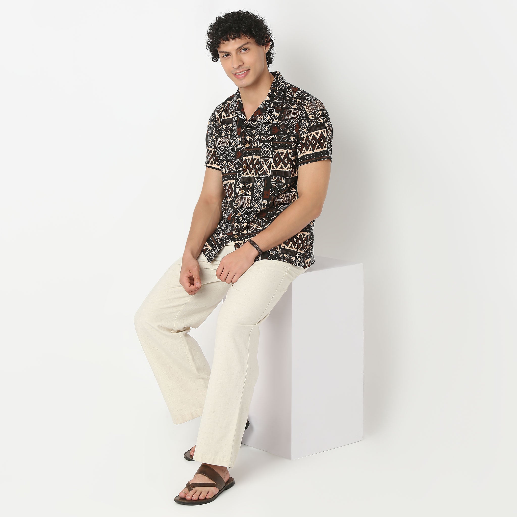 Camp Collar Short Length Printed Relaxed Fit Shirt