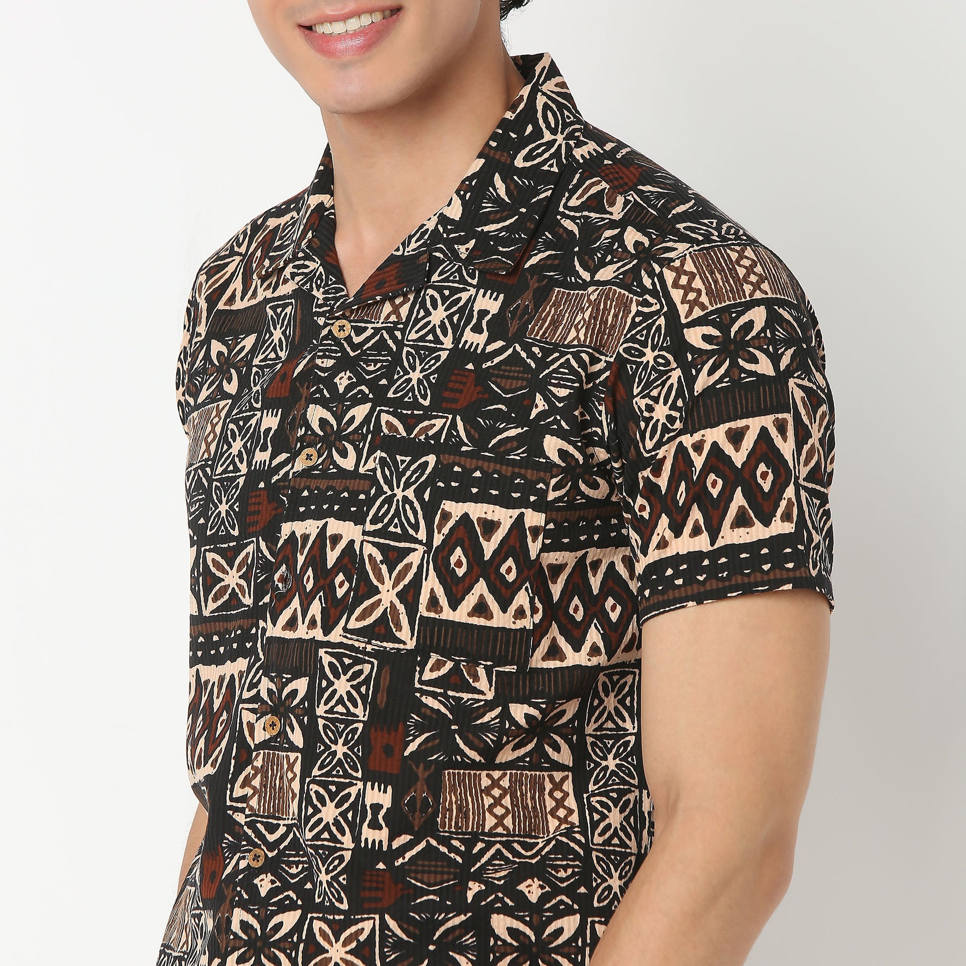 Camp Collar Short Length Printed Relaxed Fit Shirt