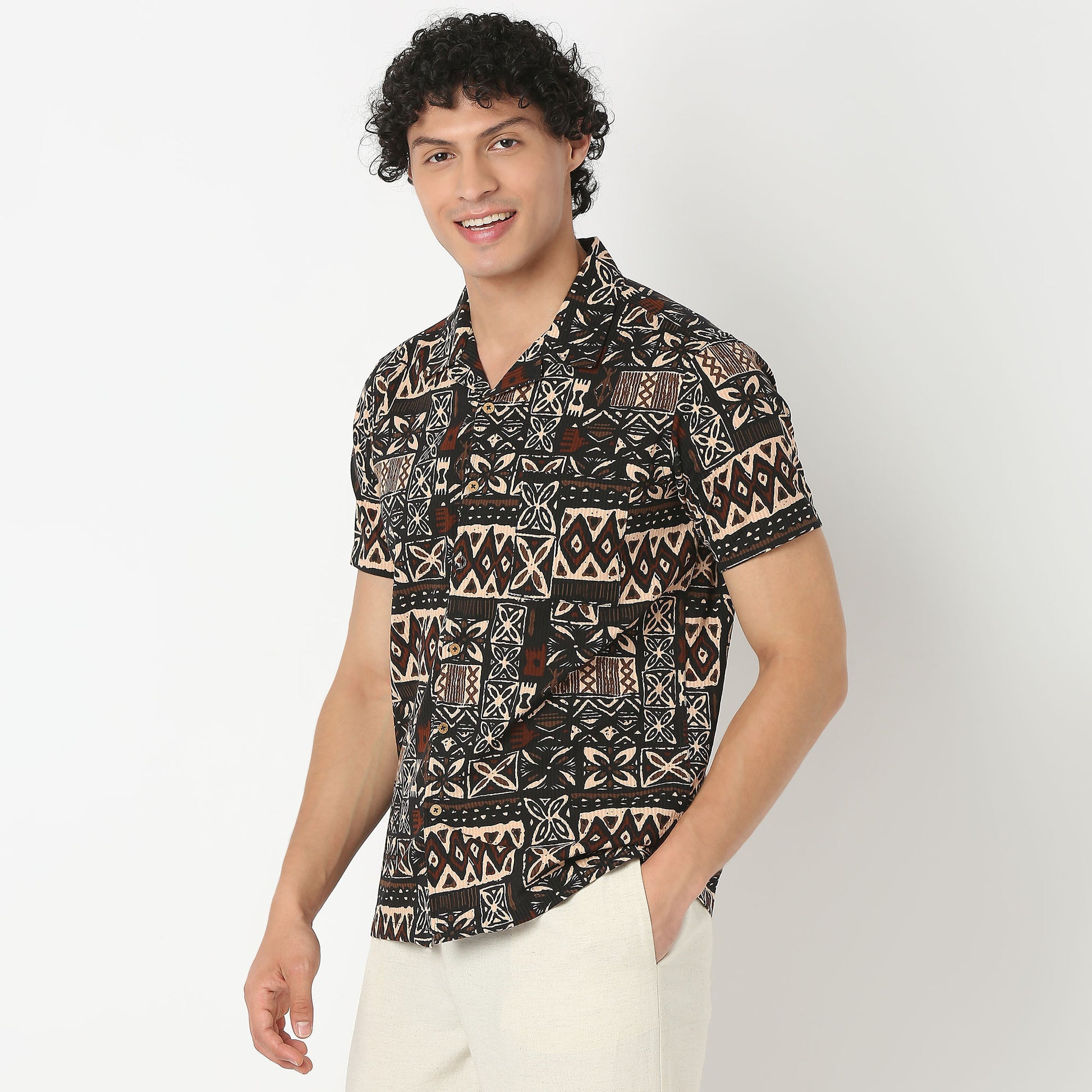 Camp Collar Short Length Printed Relaxed Fit Shirt