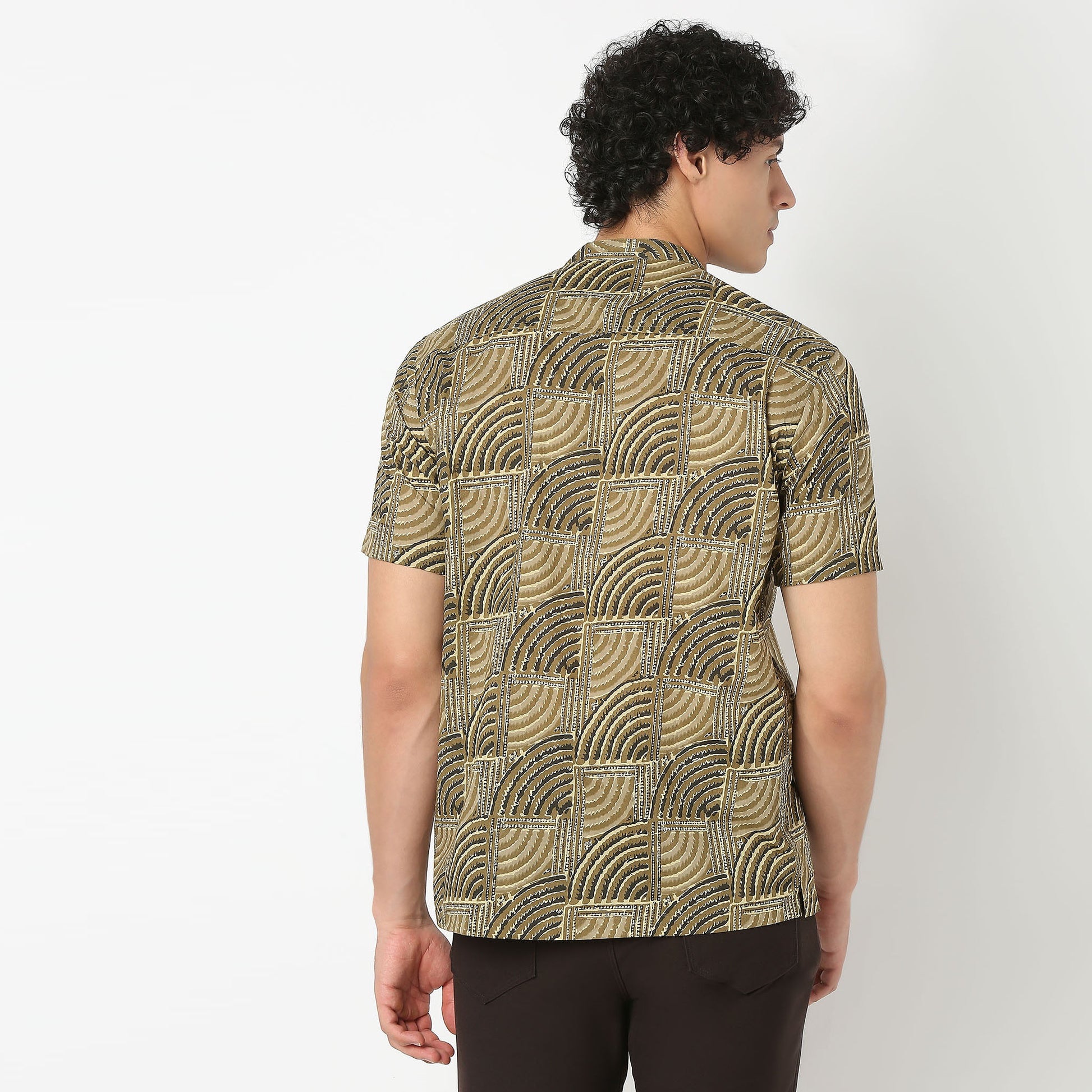 Mandarin Collar Short Length Printed Shirt