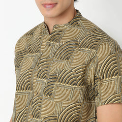 Mandarin Collar Short Length Printed Shirt